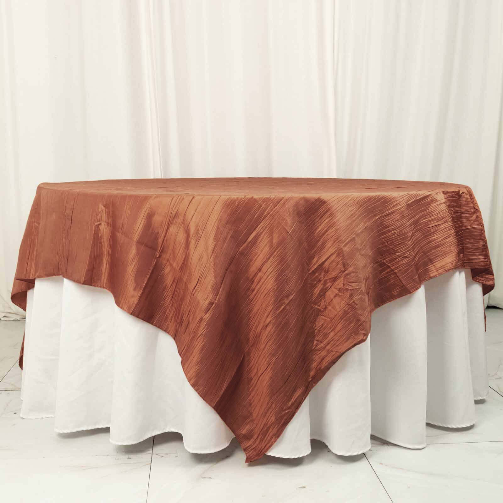 Taffeta 90"x90" Table Overlay Square Tablecloth Terracotta (Rust) - Accordion Crinkle Table Cover