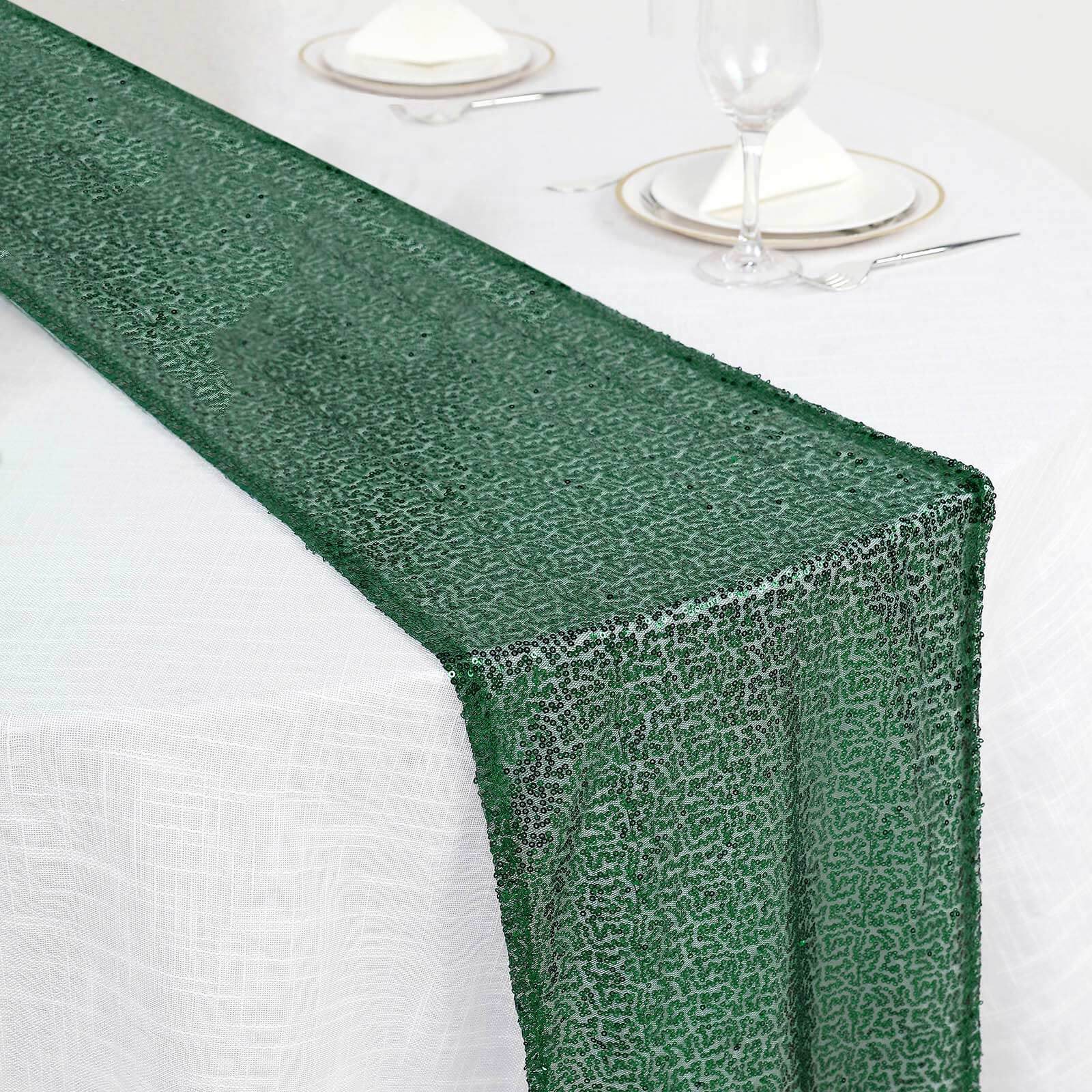 Sequin 12"x108" Table Runner Hunter Emerald Green - Glittering Design