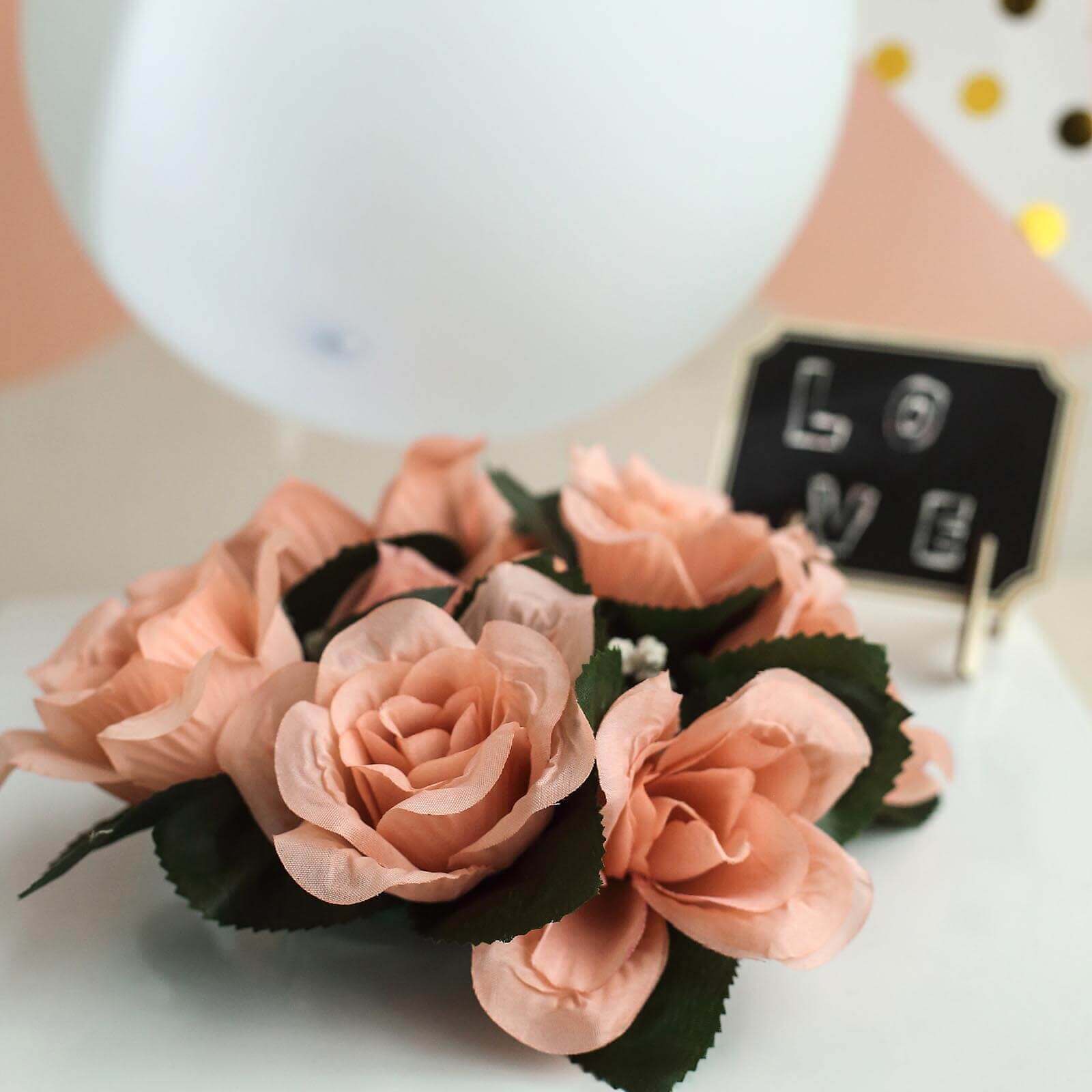 4 Pack 3" Dusty Rose Artificial Silk Rose Flower Candle Ring Wreaths
