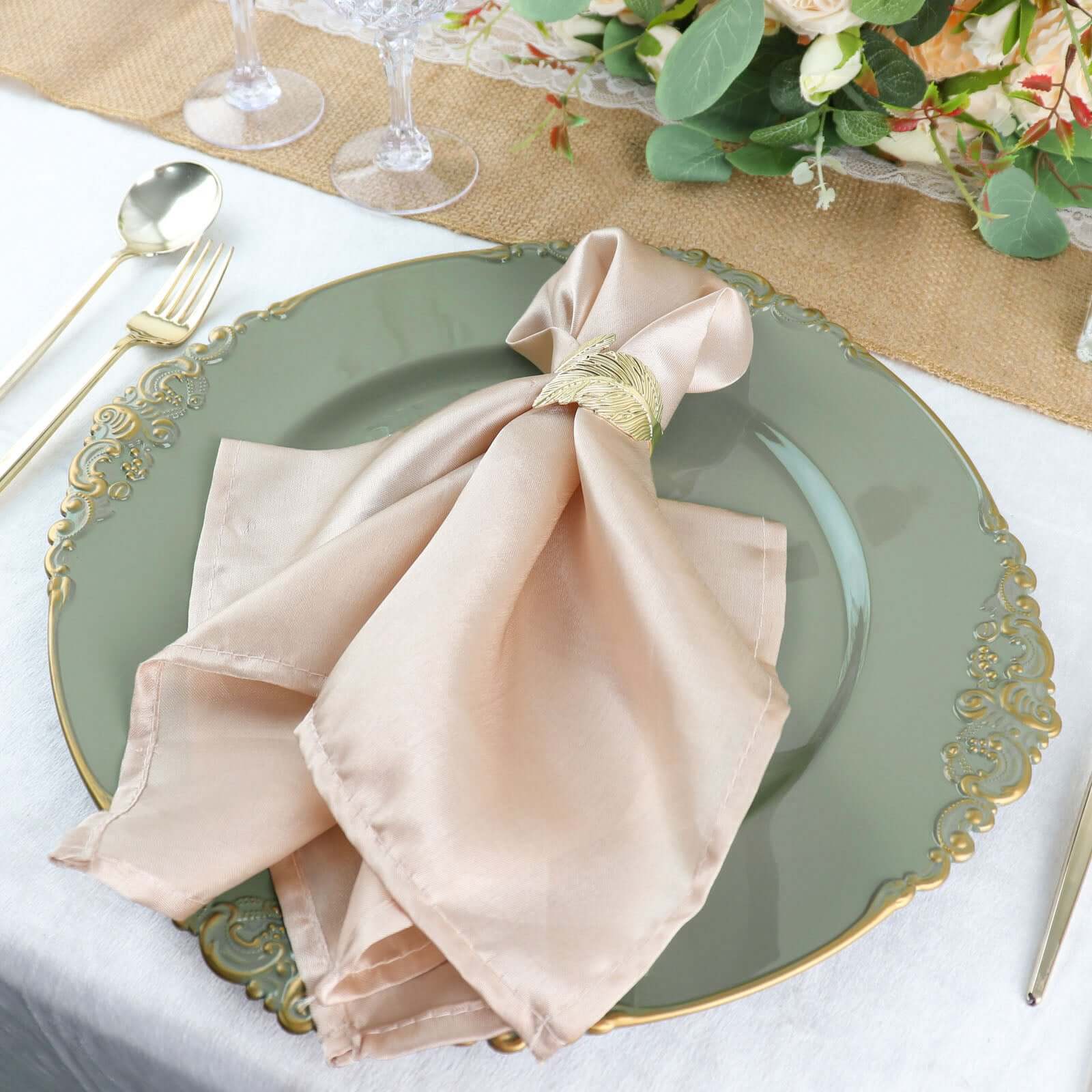 6-Pack Acrylic Round Charger Plates 13" in Dusty Sage Green with Gold Embossed Baroque Rim, Antique Decorative Dinner Party Charger Tableware