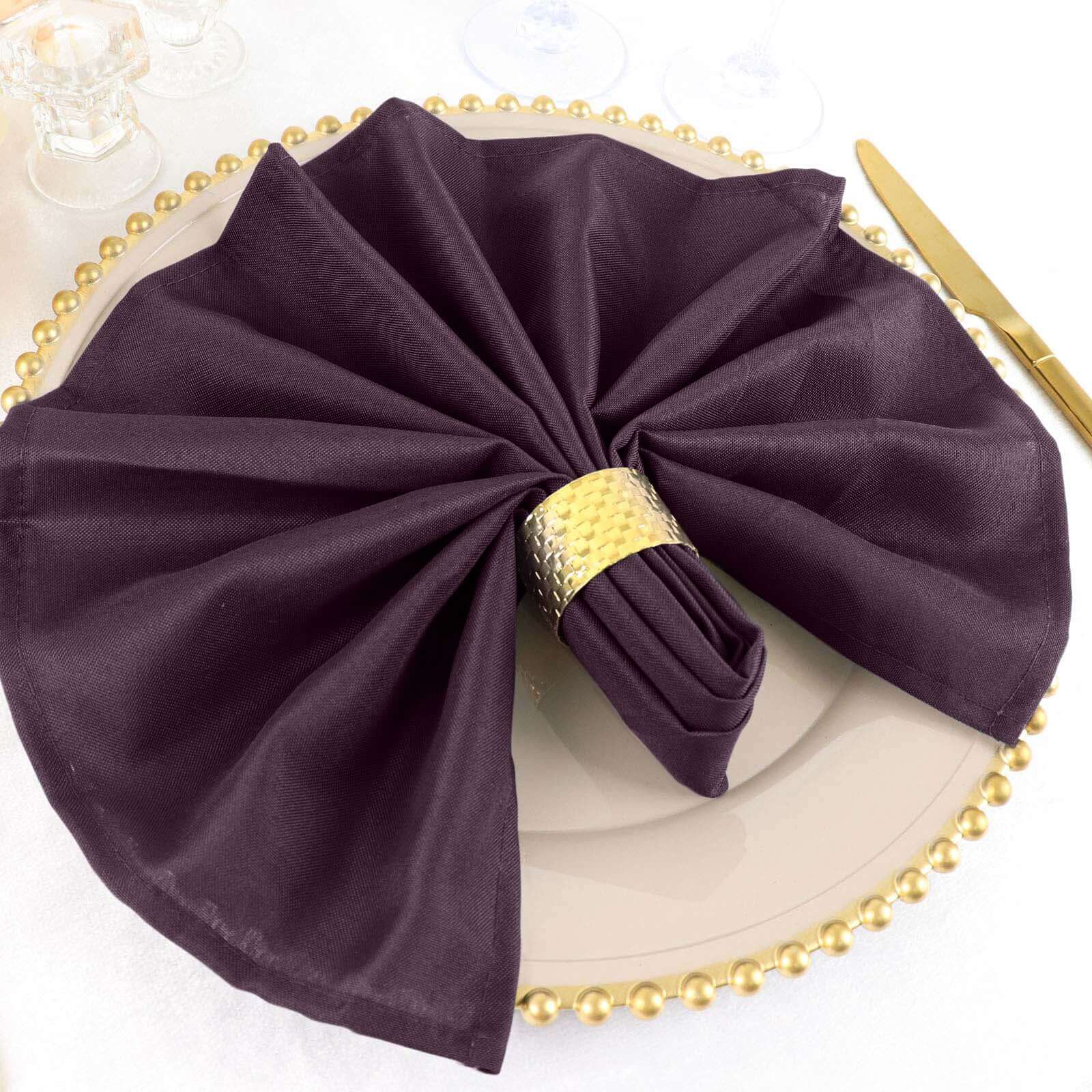 5 Pack Eggplant Cloth Napkins with Hemmed Edges, Reusable Polyester Dinner Linen Napkins - 20"x20"