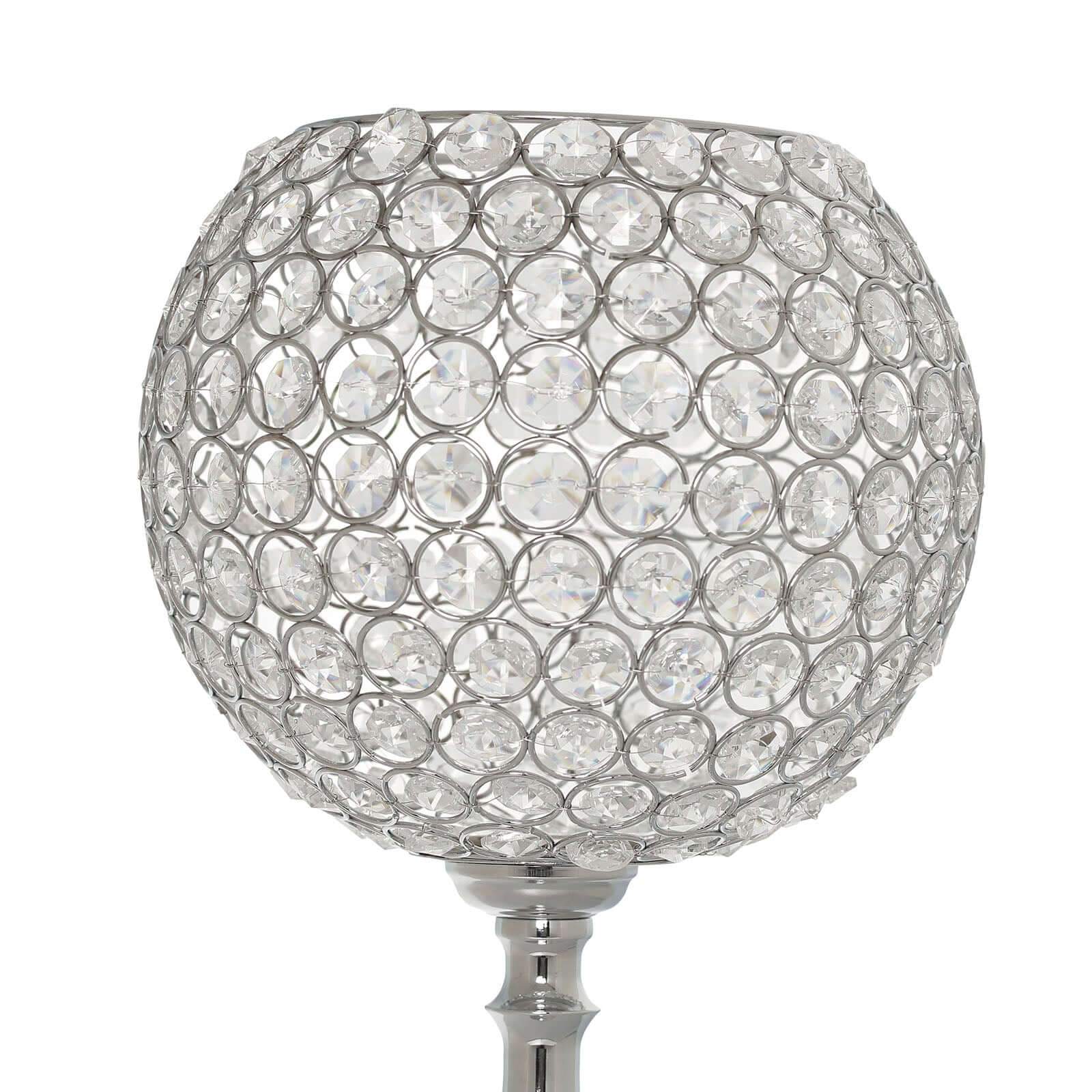 Acrylic Crystal Beaded Goblet Candle Holder Silver - Exquisite Flower Ball Centerpiece Stand for High-End Event Styling 30"