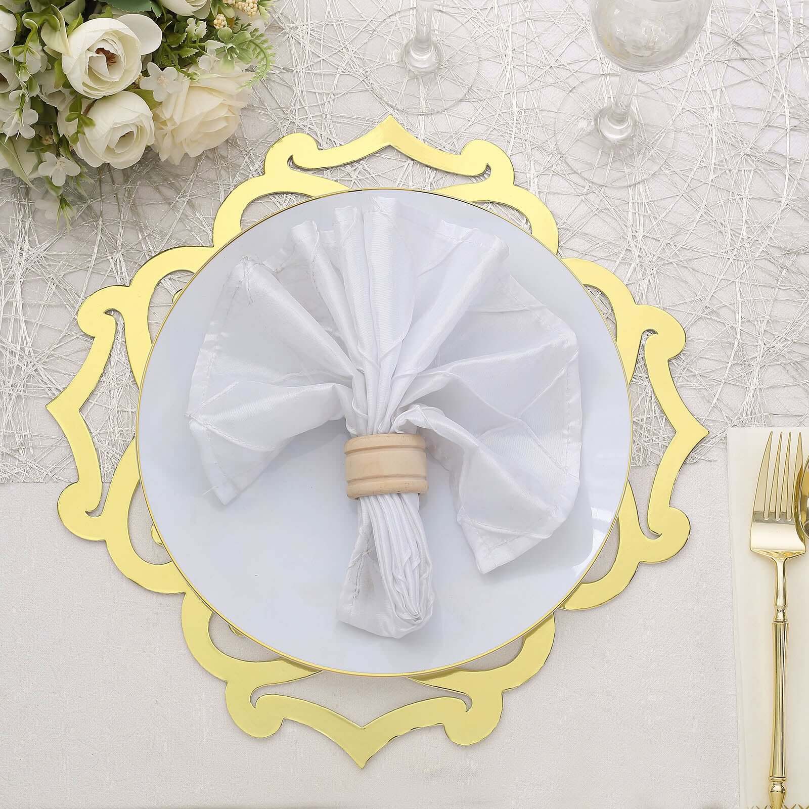 6-Pack Disposable Table Placemats in Metallic Gold Laser Cut Flower Design - 700GSM Cardboard Placemats for Glamorous Table Settings 13"