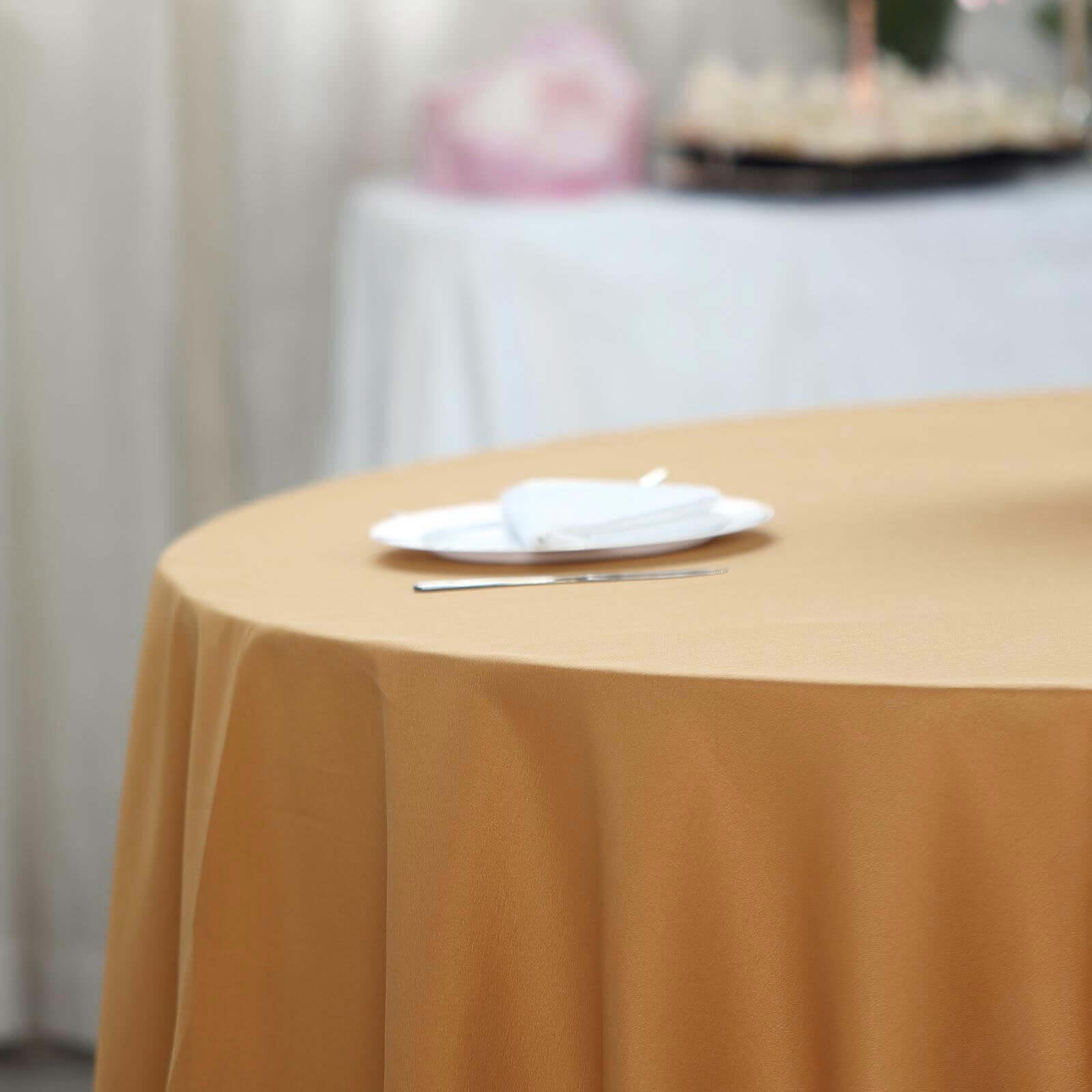 Polyester 120" Round Tablecloth Gold - Seamless Wrinkle-Resistant Design for Weddings