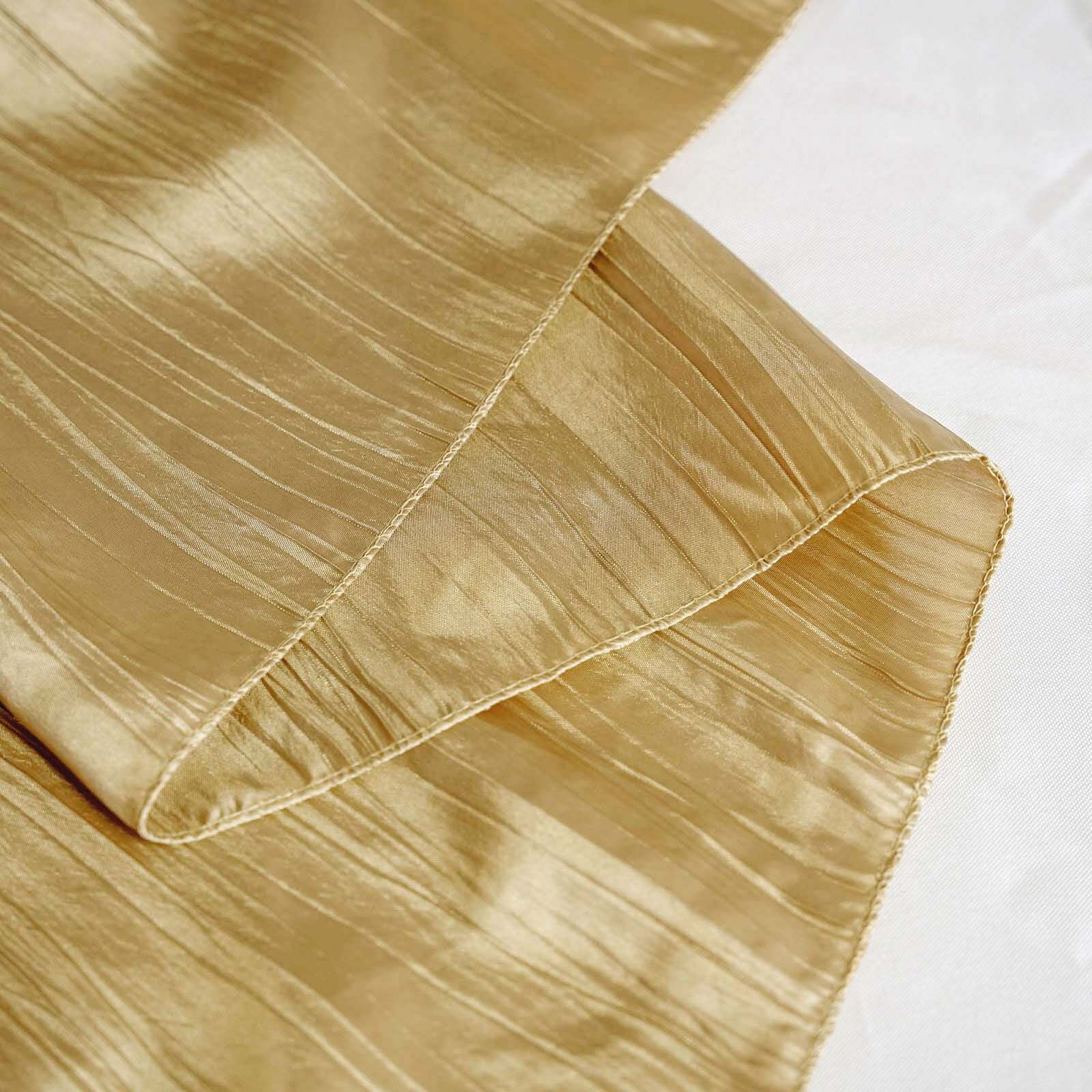 Taffeta 90"x90" Table Overlay Square Tablecloth Gold - Accordion Crinkle Design for Modern Celebrations