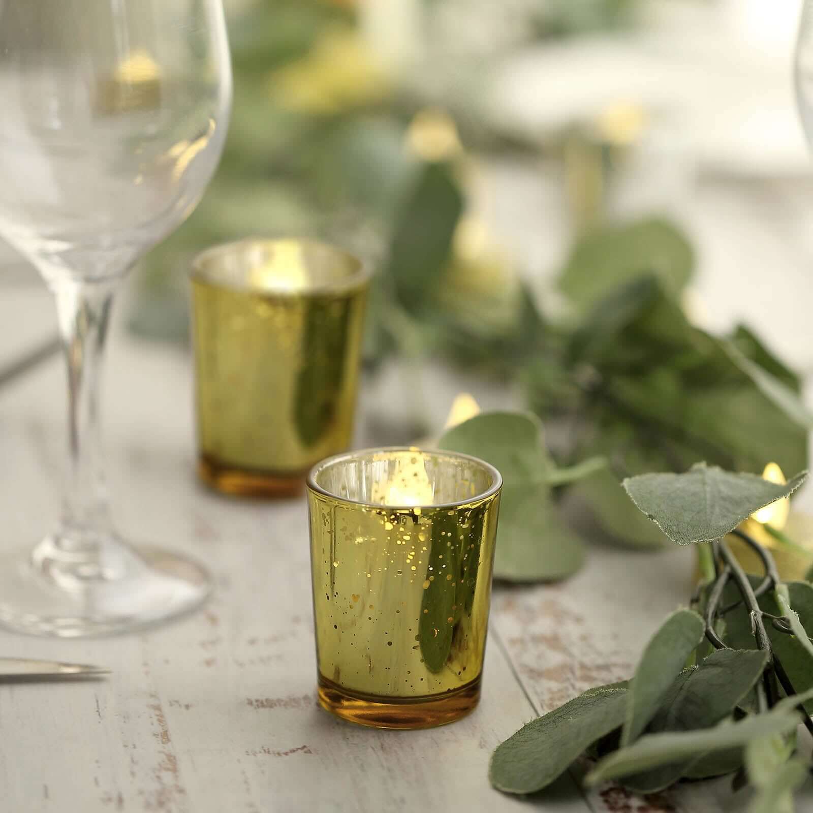 12-Pack Mercury Glass Candle Holders Gold with Speckled Design - Votive Tealight Holders 2"