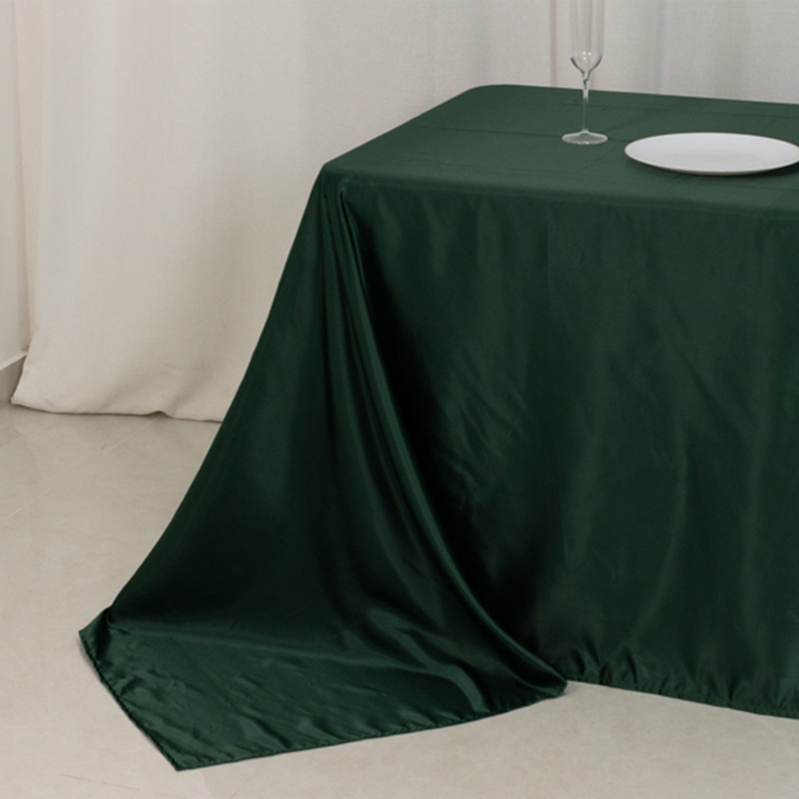 Lamour Satin 90"x156" Rectangle Tablecloth Hunter Emerald - Luxurious, Soft Seamless Table Cover