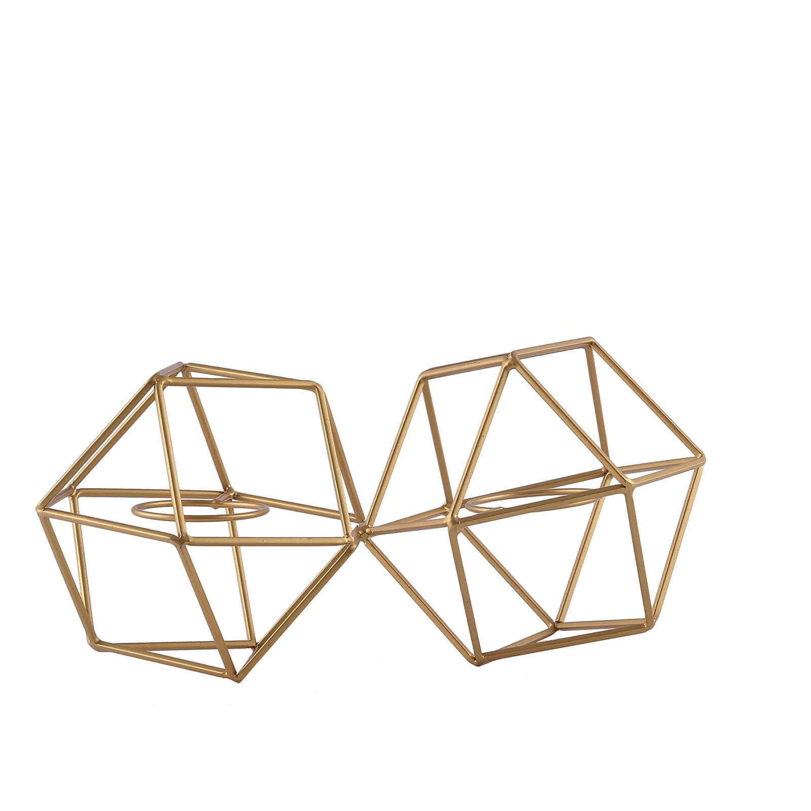 Set of Metal Candle Holders Linked Geometric Design Gold - Modern Table Decor with Votive Glass for Gatherings 11"