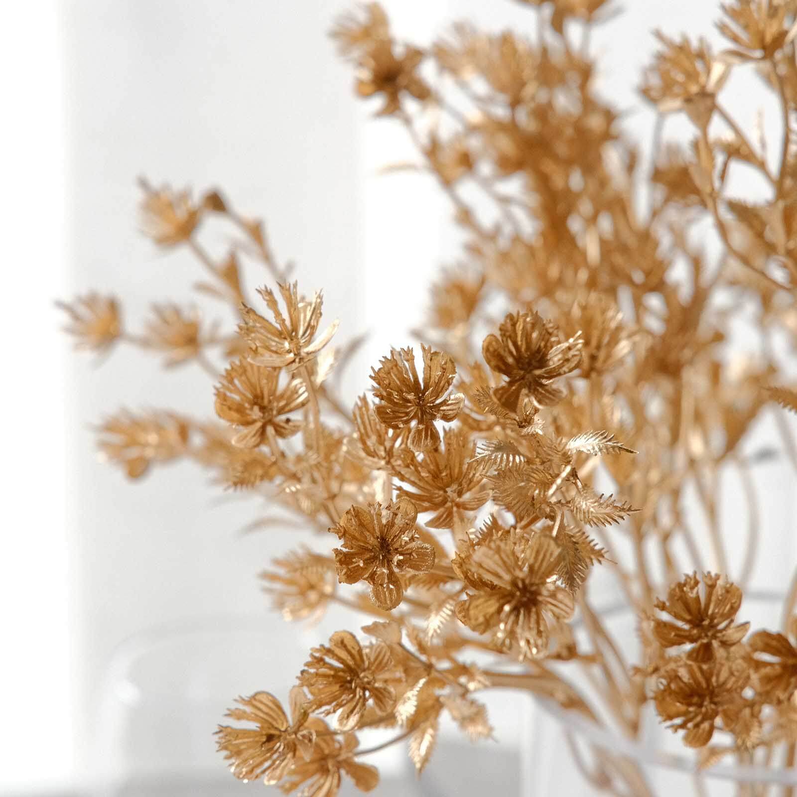 4-Pack Artificial Baby's Breath Flower Bouquet Metallic Gold - Decorative Faux Gypsophila Floral Bush Bouquet Fillers for Stunning Event Decor & Centerpieces 13"