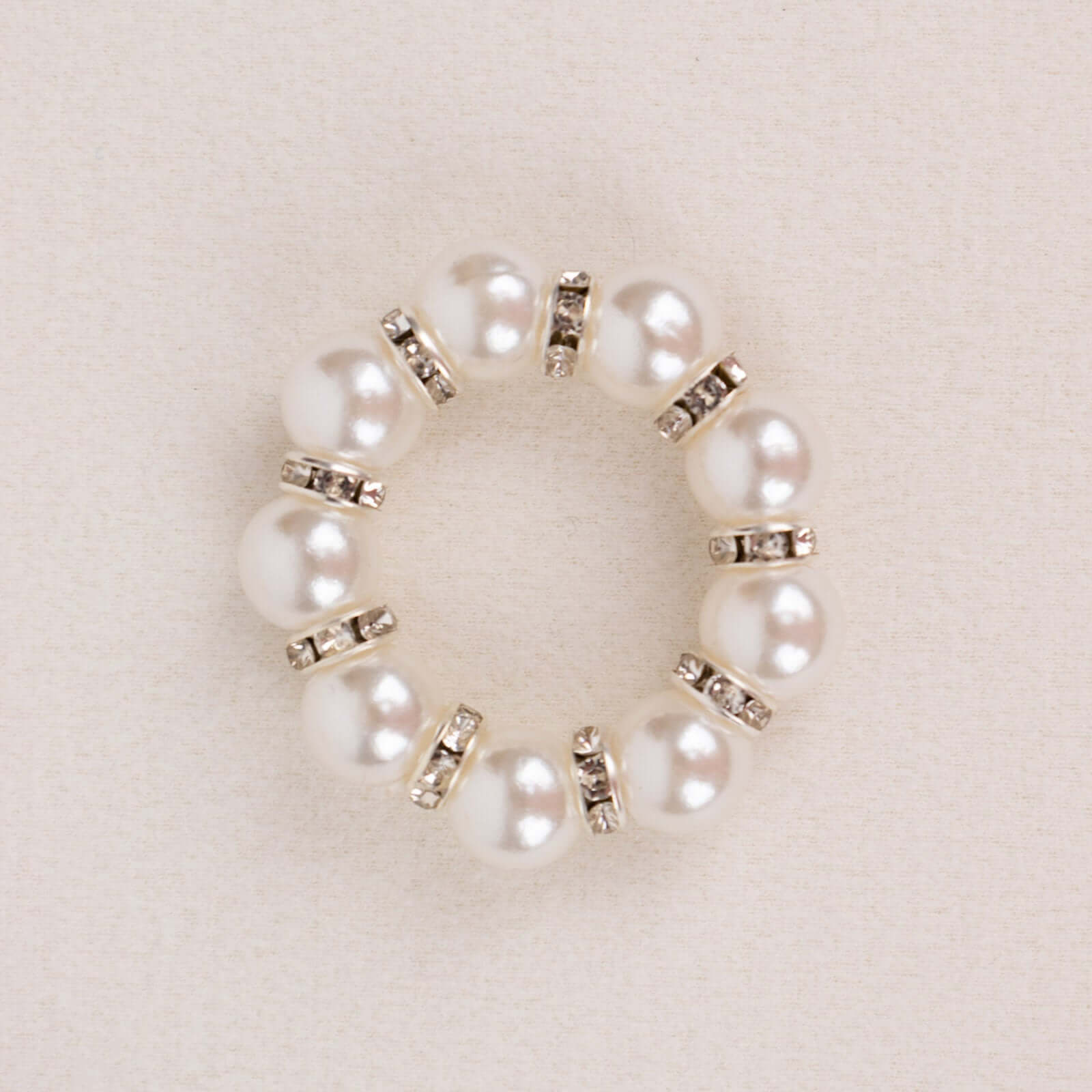 4 Pack 1.5" White Pearl Beads and Silver Rhinestone Napkin Rings, Elegant Round Serviette Buckle Napkin Holders