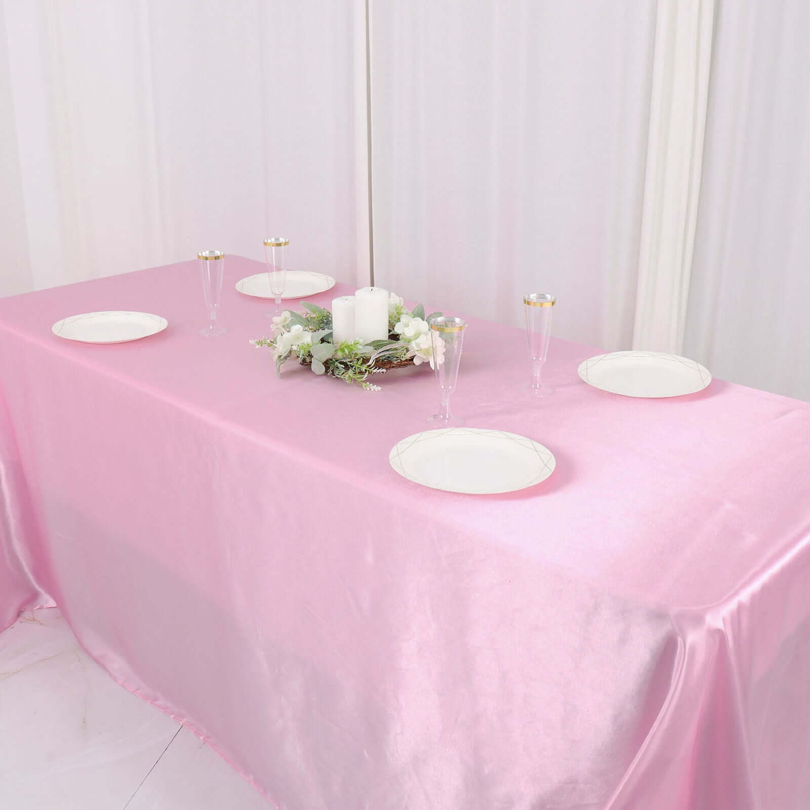 Satin Rectangular 90"x132" Tablecloth Pink Satin - Seamless Table Cover