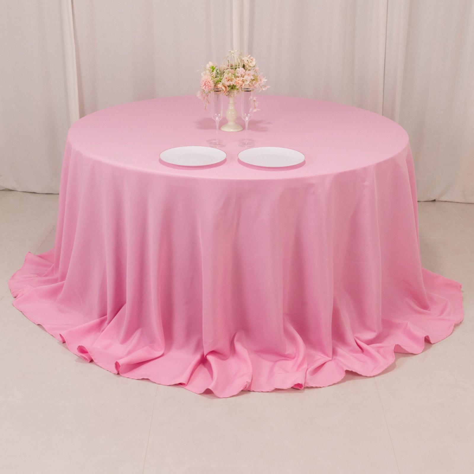 Premium Polyester 132" Round Tablecloth Pink - Seamless 220GSM Wrinkle-Resistant Table Cover