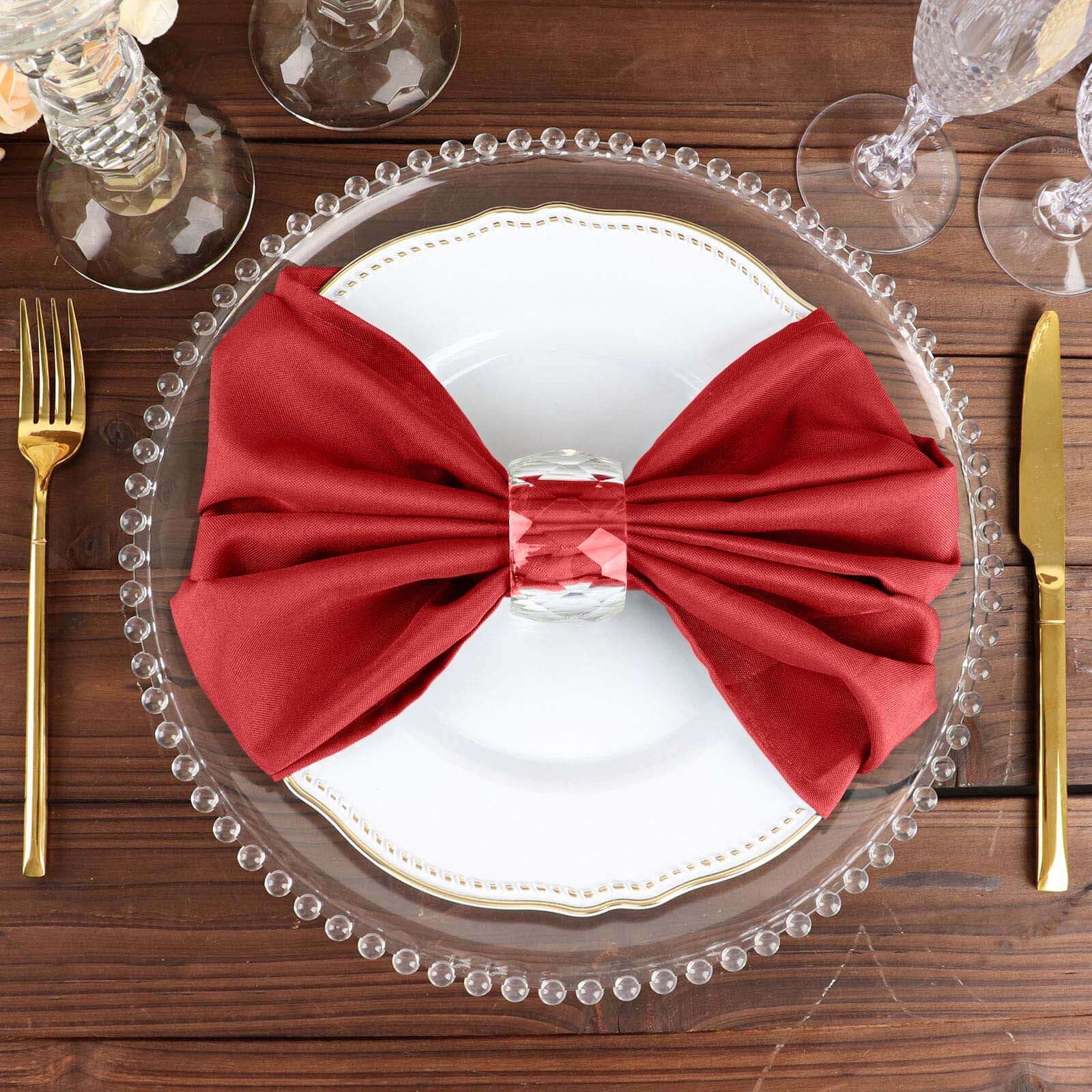 5 Pack Polyester 20"x20" Napkins Red - Wrinkle Resistant & Easy Care Cloth Napkins