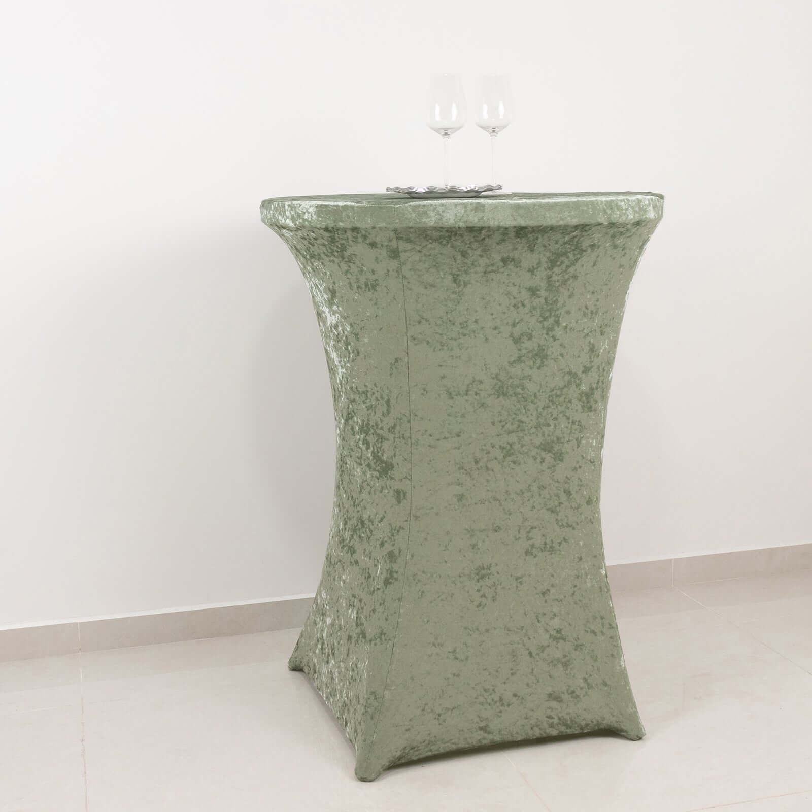 Crushed Velvet Spandex 32" Round Cocktail Table Cover Sage Green Smooth Highboy Tablecloth