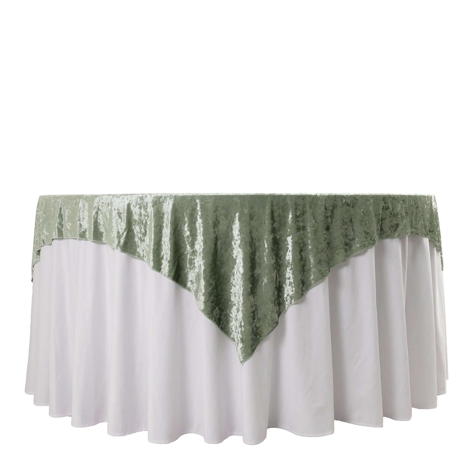 Velvet 72"x72" Table Overlay Square Tablecloth Sage Green - Premium Crushed Design for Stylish Celebrations