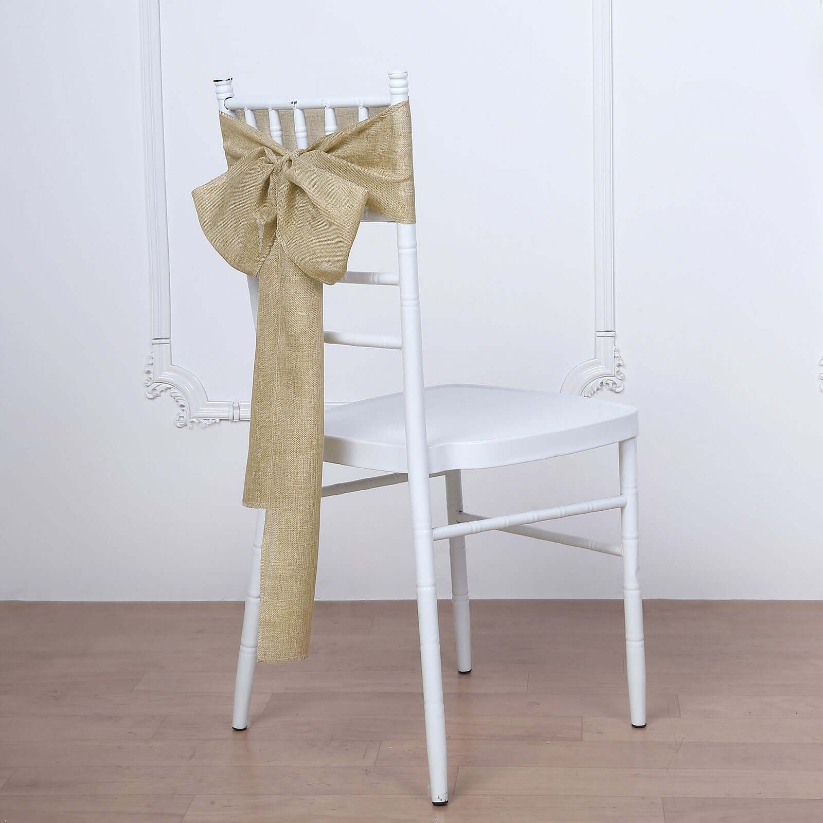 5 Pack Jute Faux Burlap 6"x108" Chair Sashes Natural - Boho Chic Linen Decor