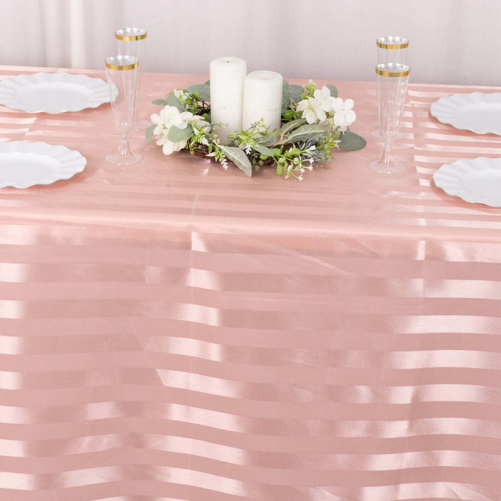 Satin Striped 90"x132" Rectangular Tablecloth Dusty Rose Satin Stripe - Seamless Silky Smooth Table Cover
