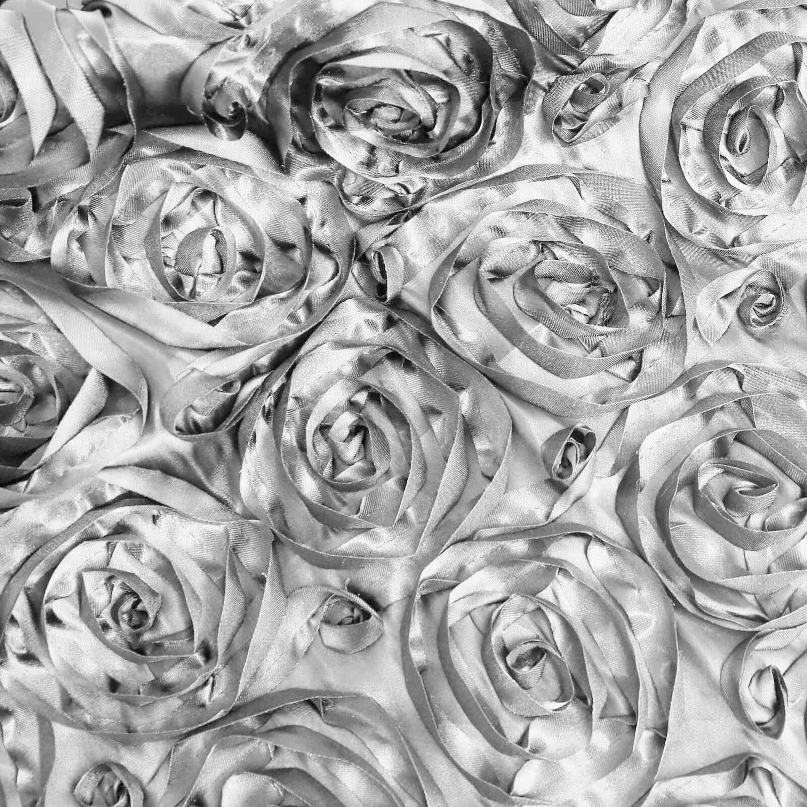 Satin 72"x72" Table Overlay Square Tablecloth Silver - 3D Rosette Table Cover