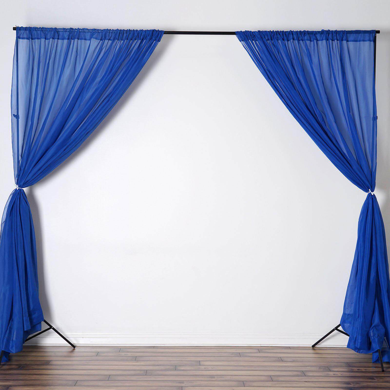 2 Pack Royal Blue Sheer Chiffon Event Curtain Drapes, Durable Flame Resistant Premium Organza Backdrop Event Panels With Rod Pockets - 10ftx10ft
