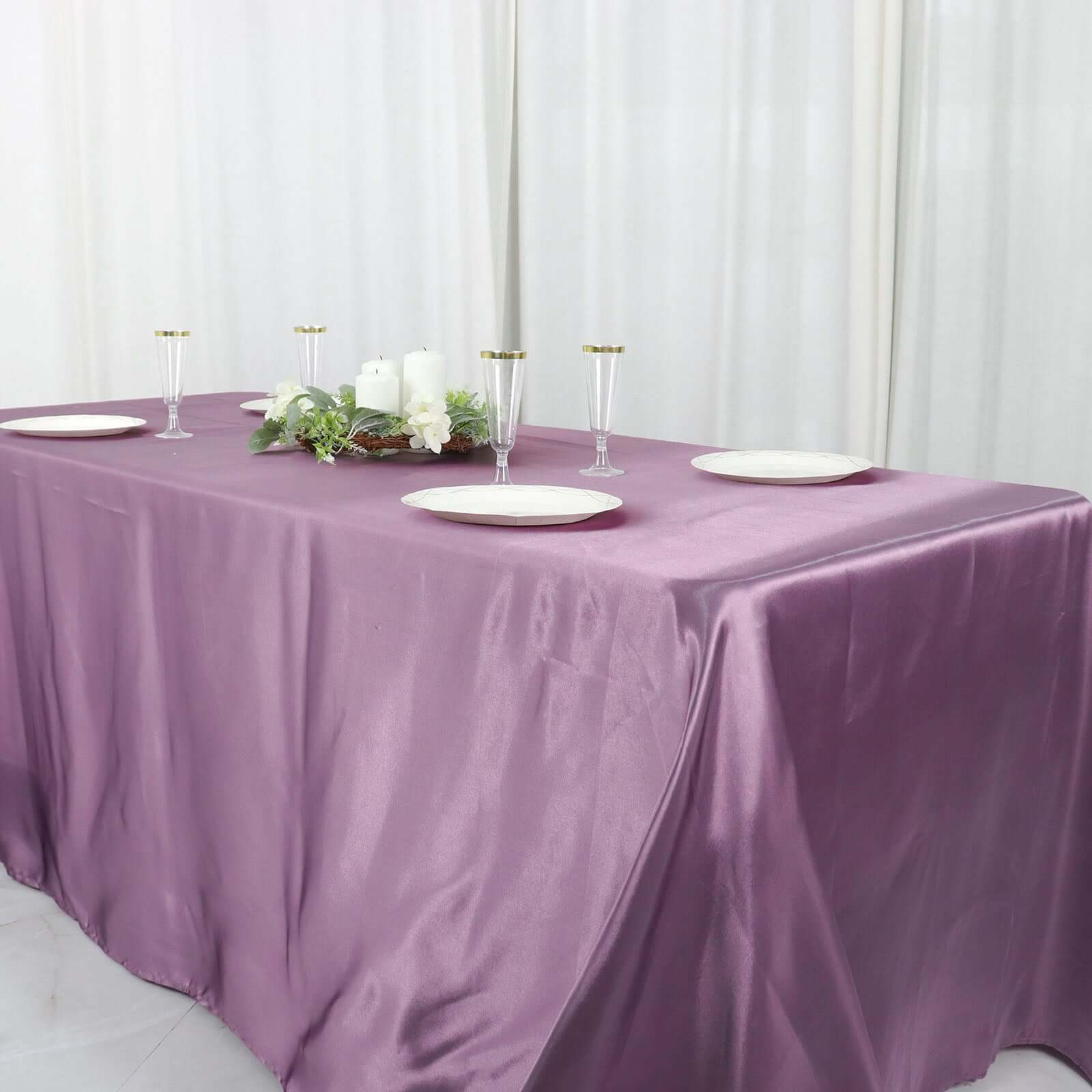 Satin Rectangular 90"x132" Tablecloth Violet Amethyst Satin - Seamless Table Cover