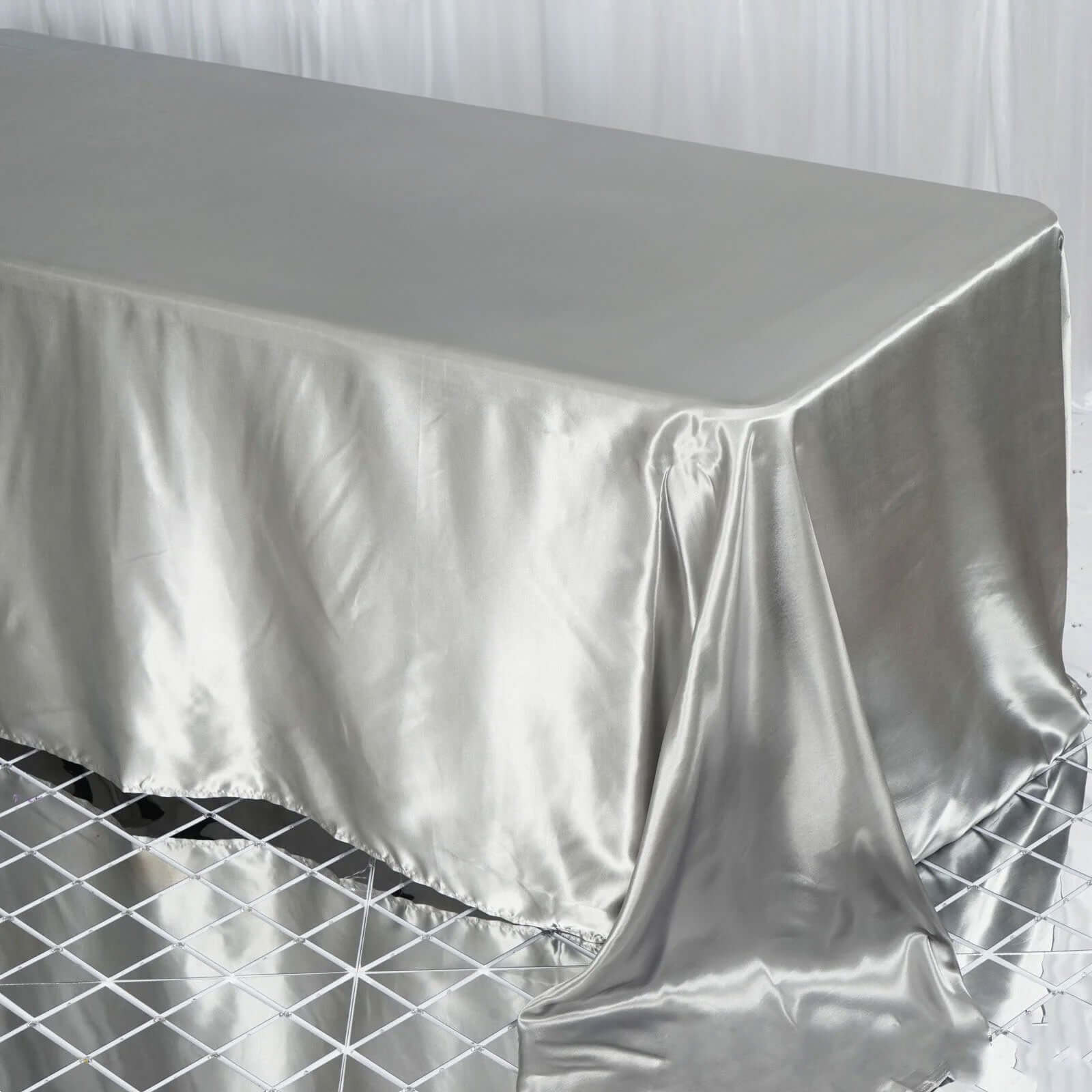 Satin Rectangular 90"x132" Tablecloth Silver Satin - Seamless Table Cover