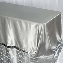Satin Rectangular 90"x132" Tablecloth Silver Satin - Seamless Table Cover