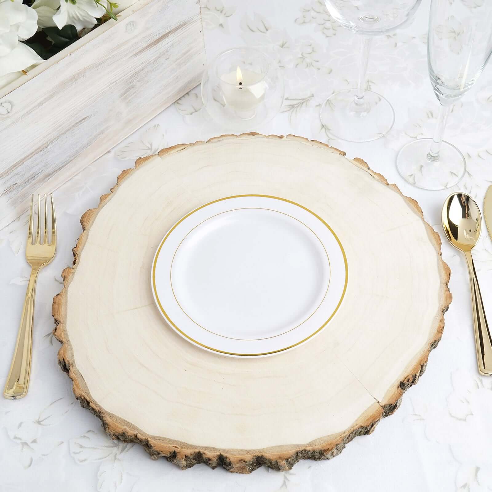 10-Pack Plastic Dessert Plates White with Très Chic Gold Rim - Disposable Plates for Appetizers 6"