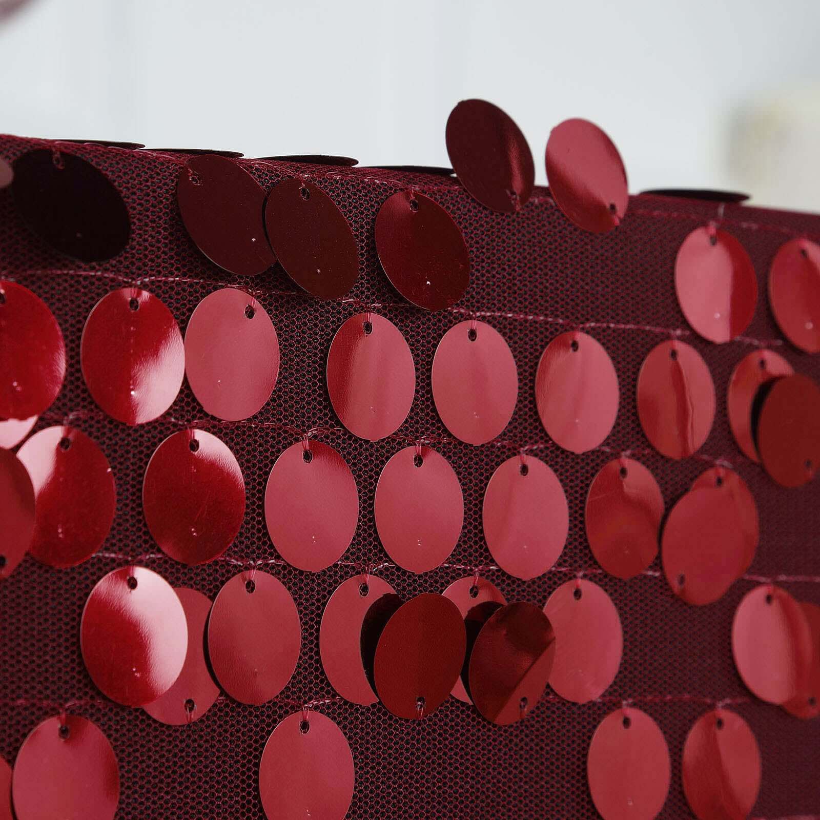 Sequin 90"x132" Rectangle Tablecloth Burgundy - Seamless Big Payette Design for Sophisticated Occasions
