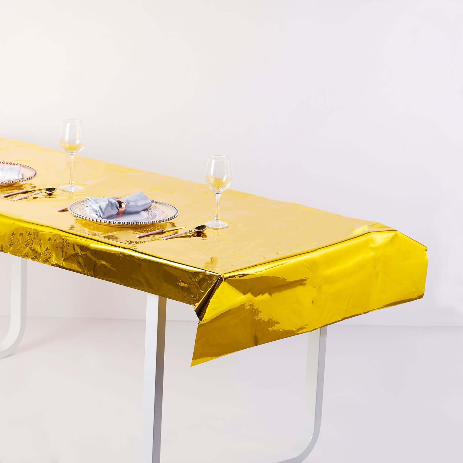 40"x90" Gold Metallic Foil Rectangle Tablecloth, Disposable Table Cover
