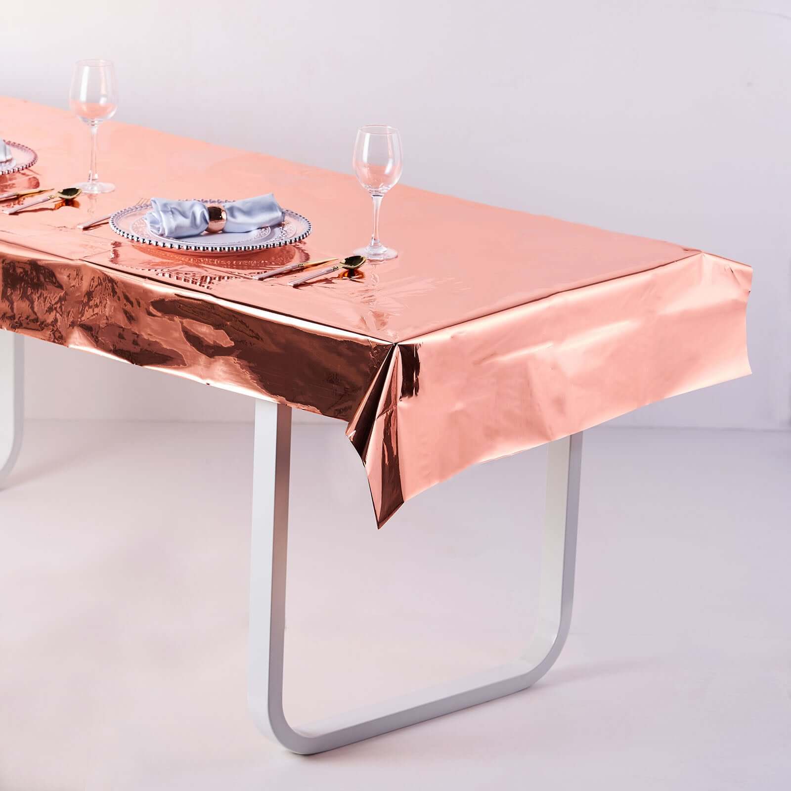 Metallic Foil Tablecloth Rectangle Rose Gold - Decorative Disposable Table Cover 40"x90"