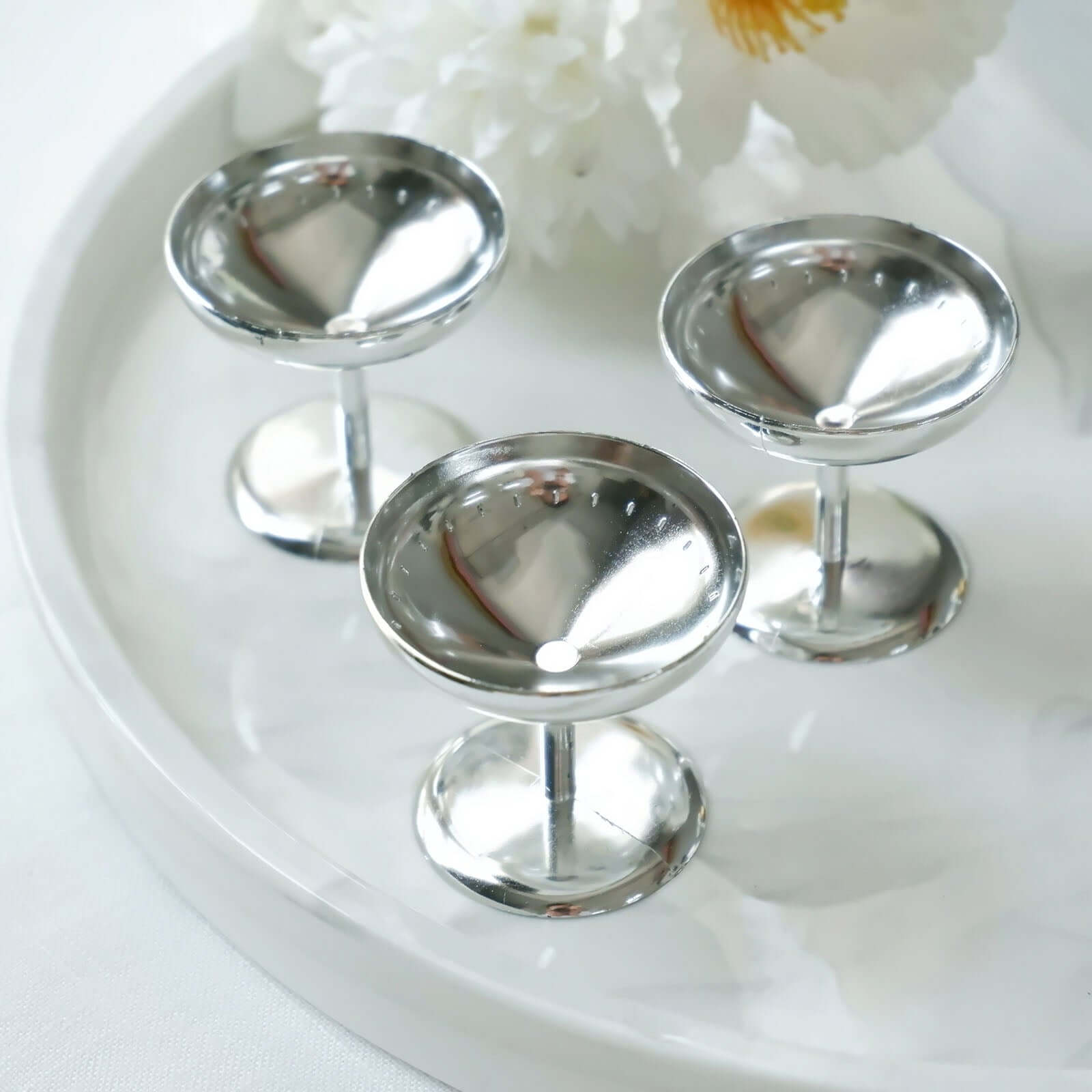 12-Pack Dessert Cup Candy Dishes Silver - Decorative Mini Pedestal Stands for Treats 2"