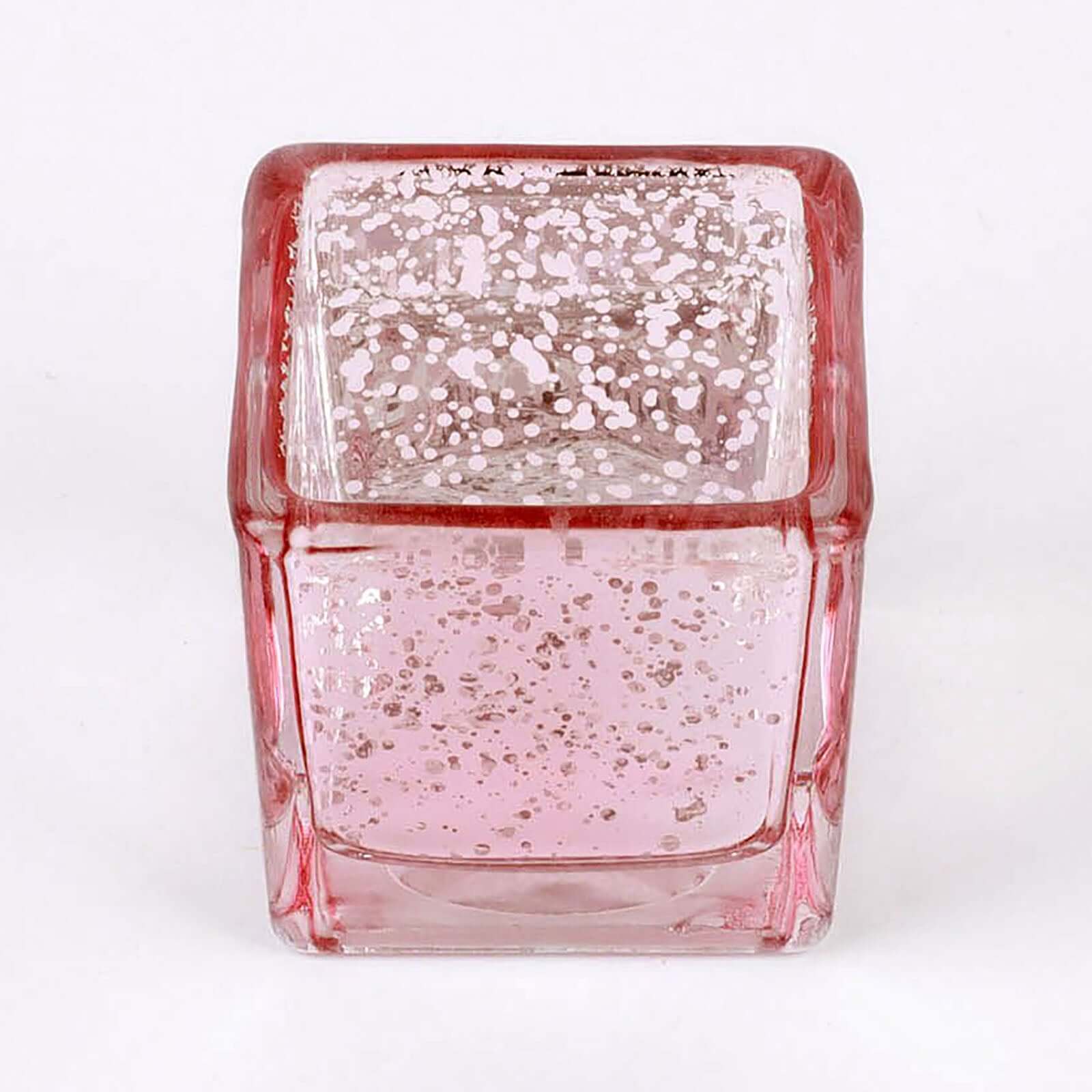 12-Pack Mercury Glass Candle Holders Rose Gold with Speckled Design - Square Votive Tealight Holders 2"