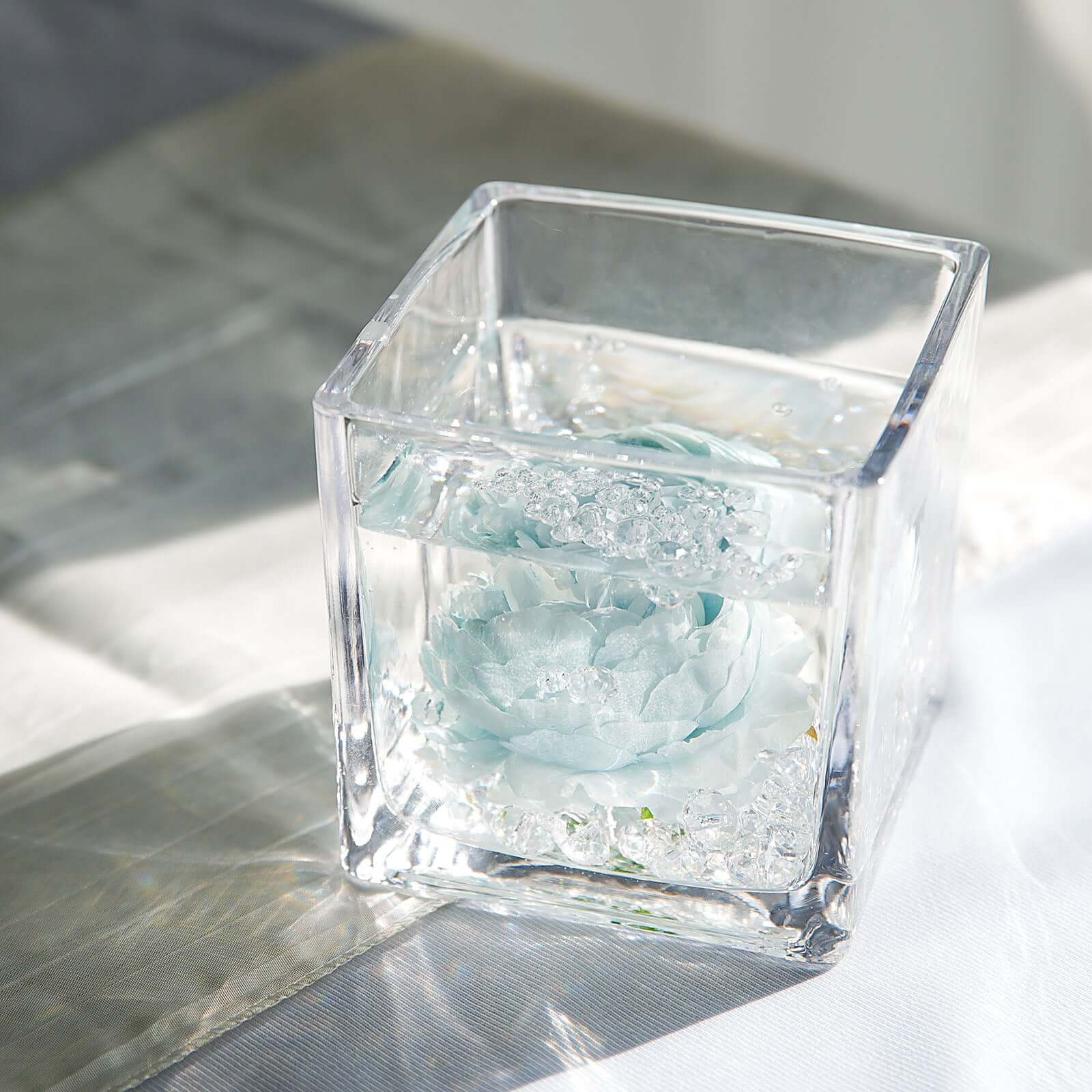 Glass Flower Vase Square Design Heavy Duty Clear - Premium Table Centerpiece for Events 4"