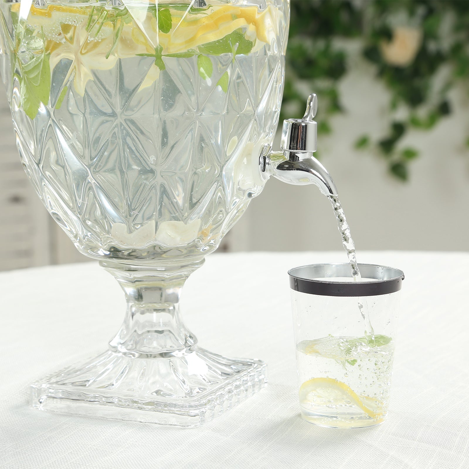 1.3 Gallon Glass Beverage Dispenser, Apothecary Jar Style Party Drink Dispenser with Diamond Texture and Lid - Versatile Serving Feature 21"