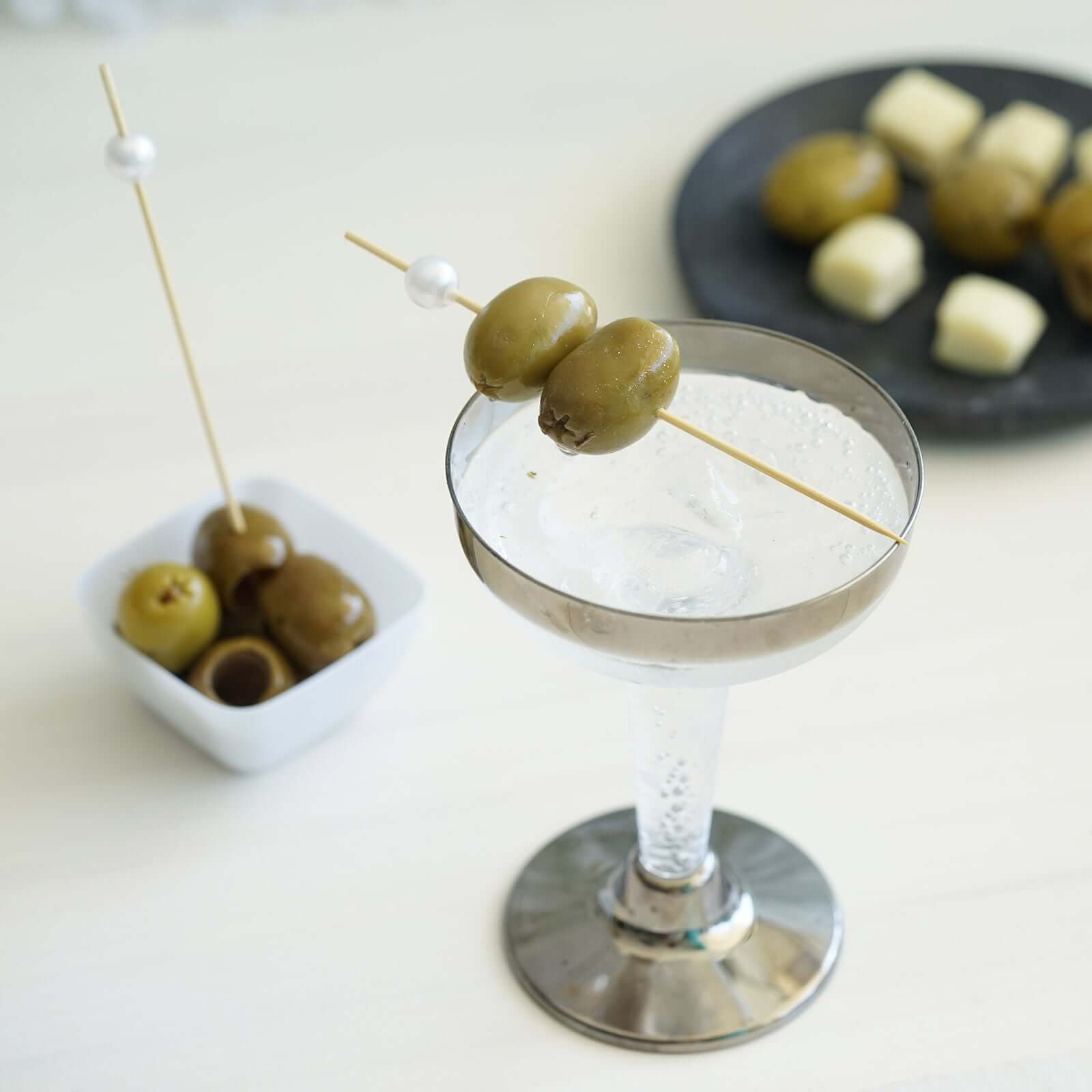 100-Pack Bamboo Cocktail Picks Natural Pearl Decorative Top Design - Eco Friendly Stir Sticks 5"