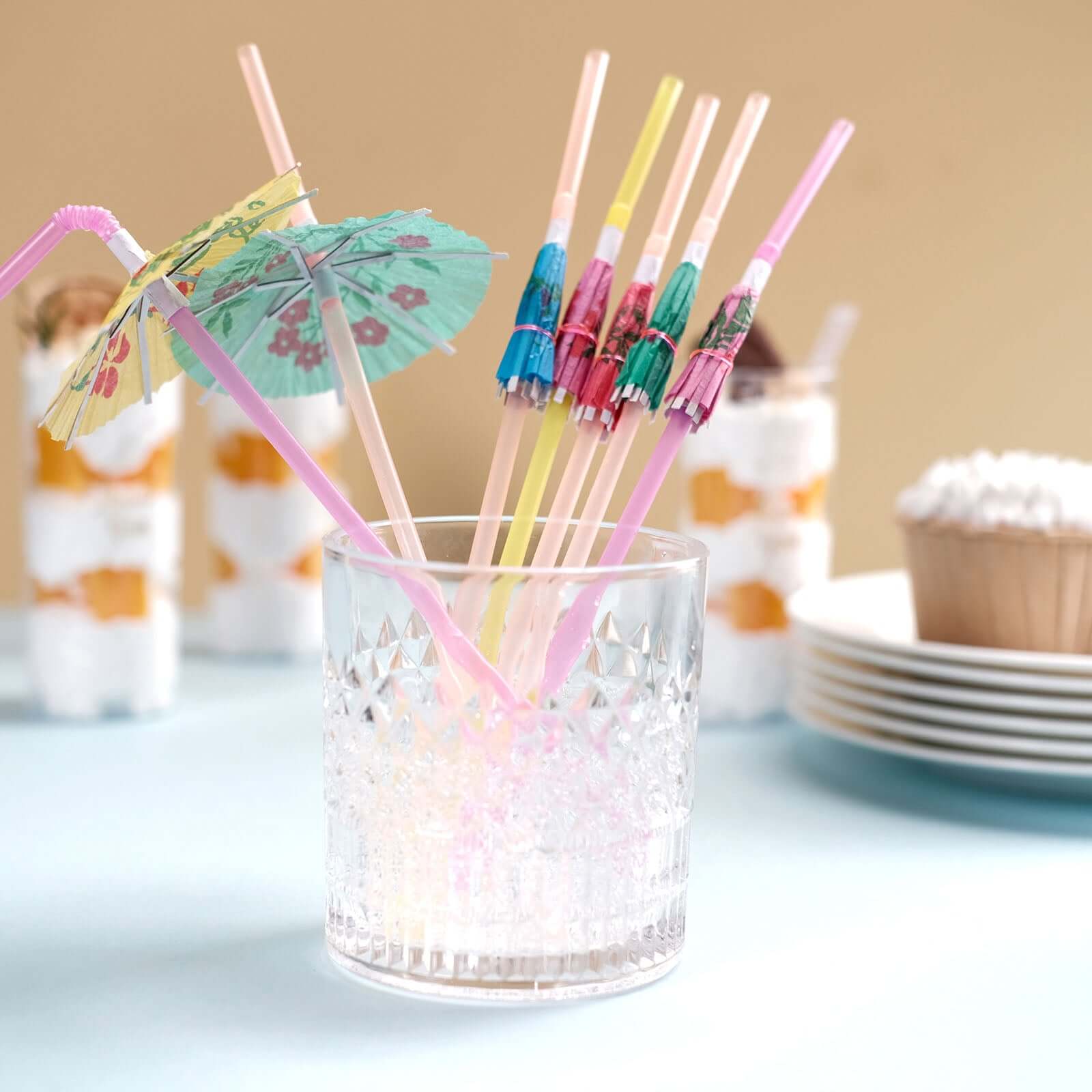 50-Pack Umbrella Drinking Straws Multi-Colored - Fun Disposable Straws for Tropical Parties 10"
