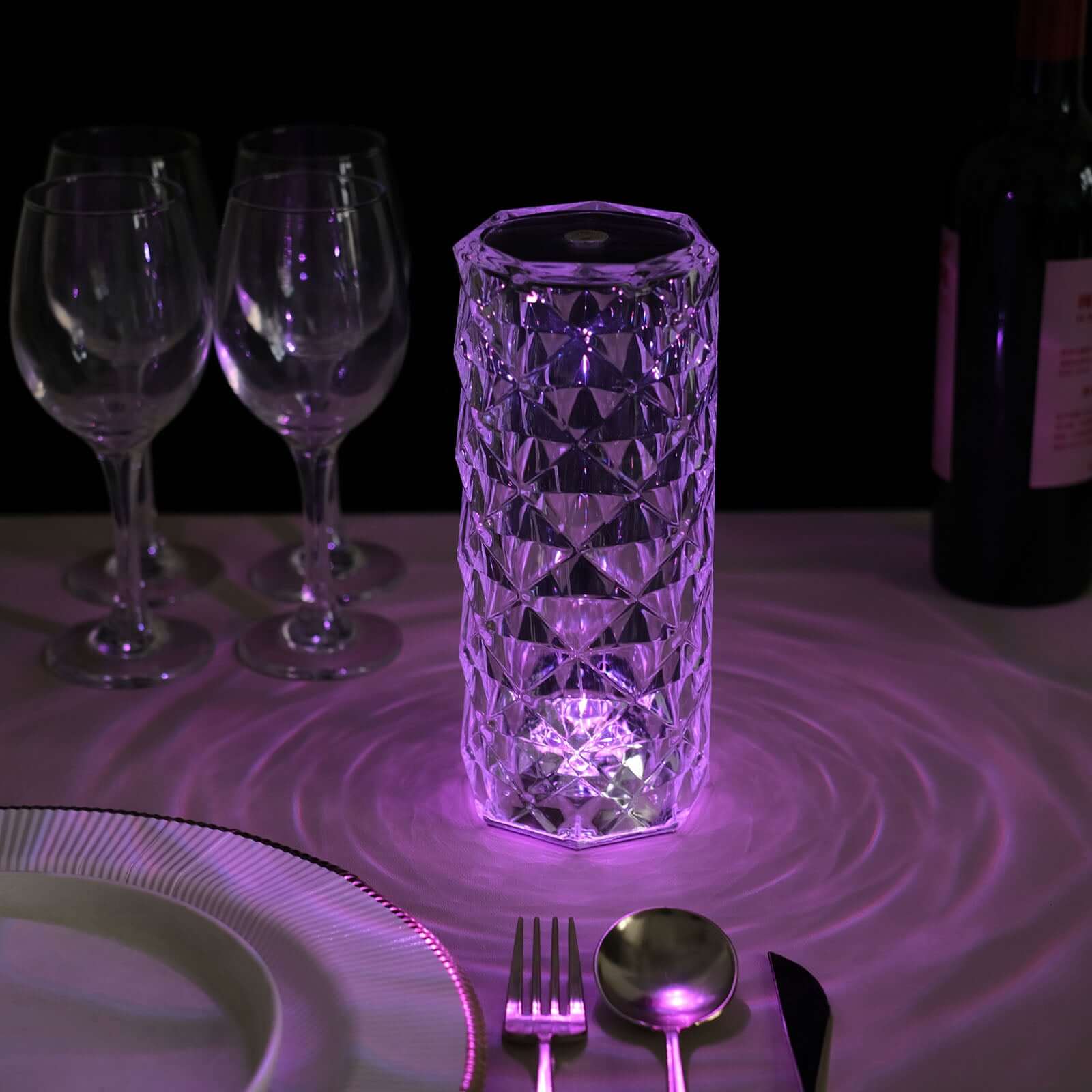 Acrylic LED Pillar Lamp Rose Diamond Design Color Changing - Touch + Remote Operated Table Light 3.5"x8.5"