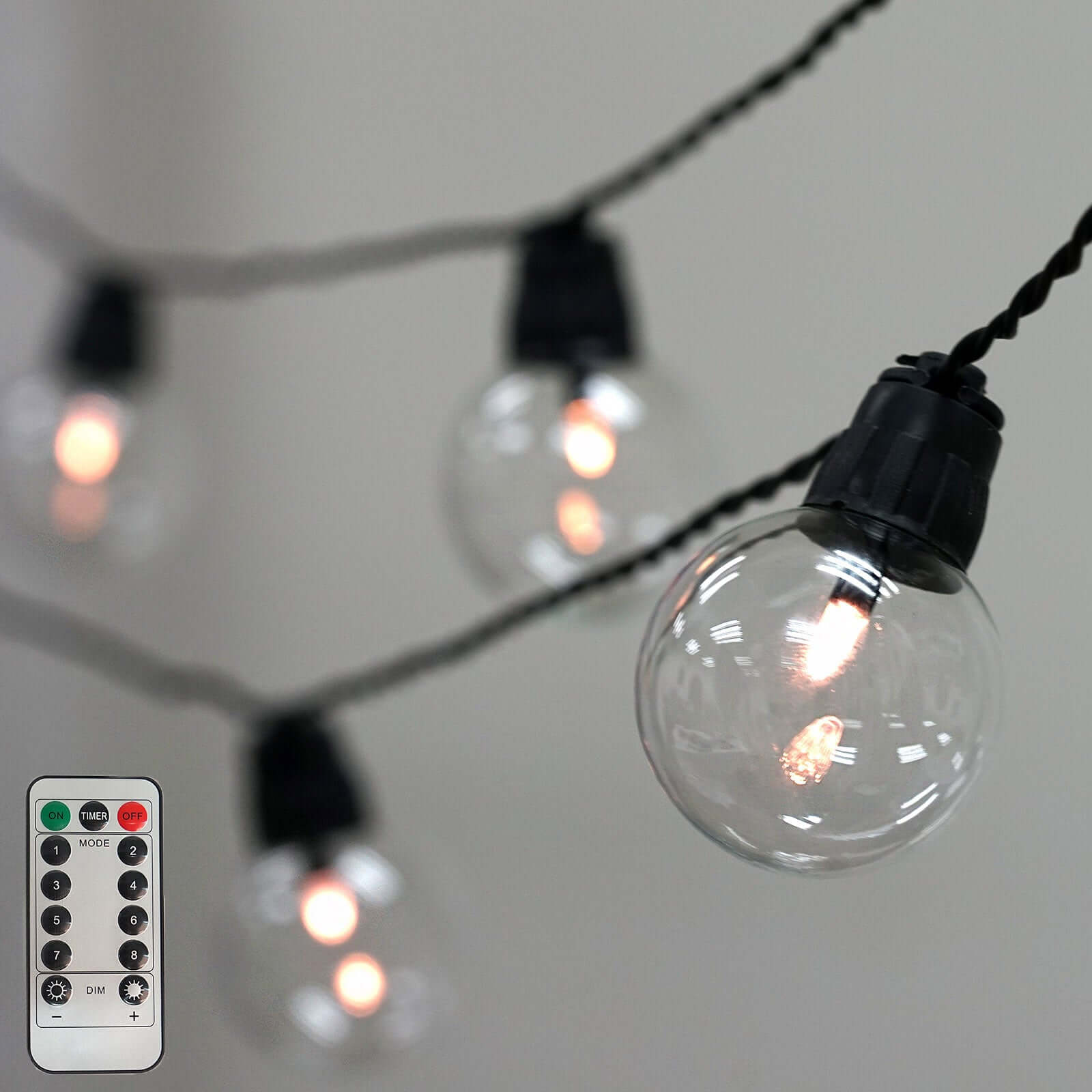 25-Pack LED String Lights 8-Mode Clear Warm White - Waterproof Remote Operated Outdoor/Indoor Bulbs 26ft