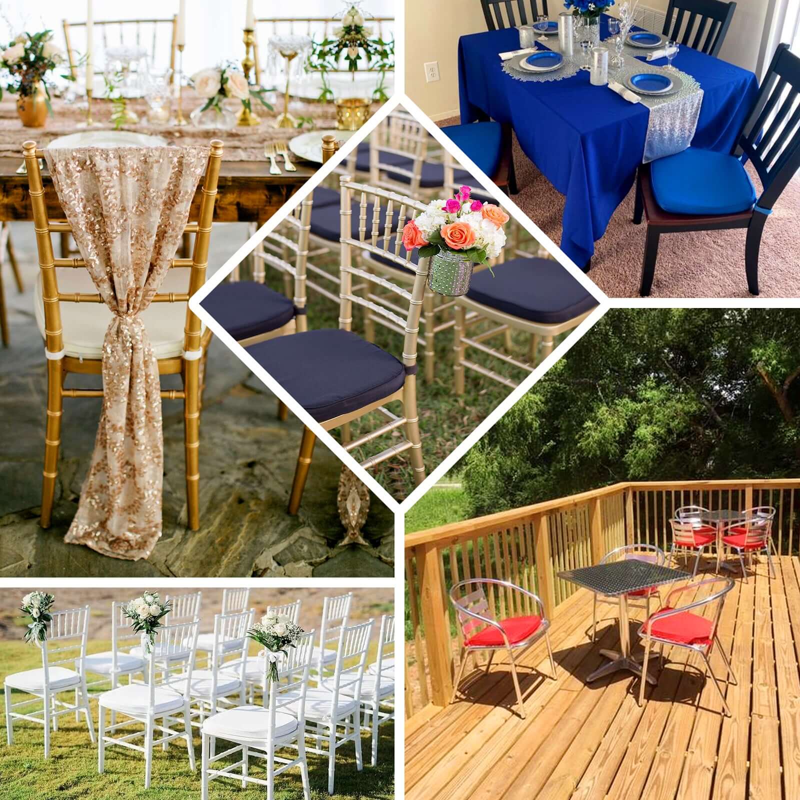 Chiavari Chair Cushion with 1.5" Thick Memory Foam and Ties White - Stylish Removable Cover for Comfort