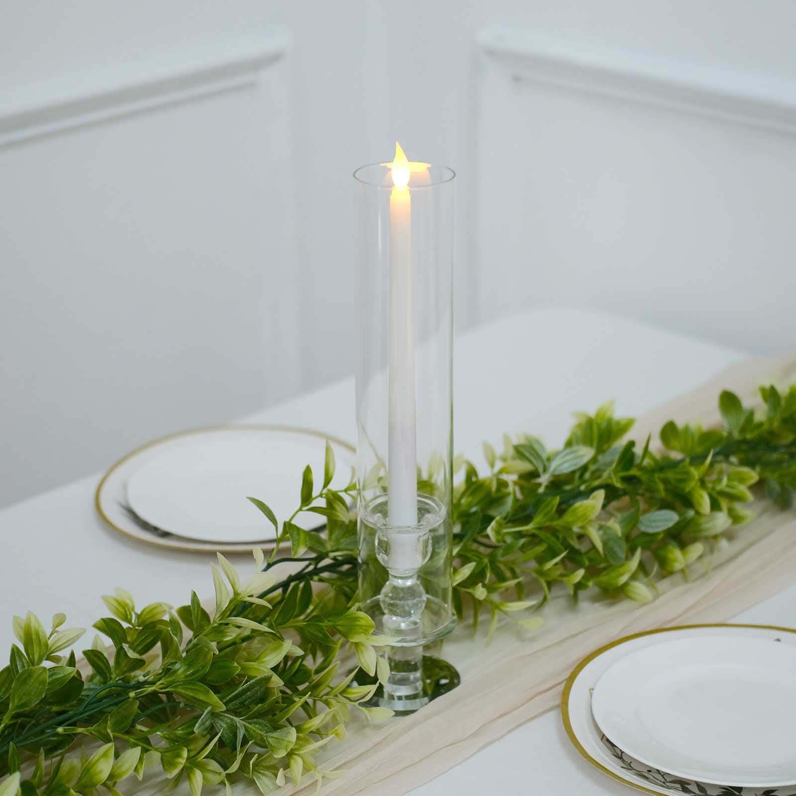 2-Pack Crystal Hurricane Taper Candle Holders, Tall Decorative Candle Stands Clear Cylinder Chimney Tubes 14"