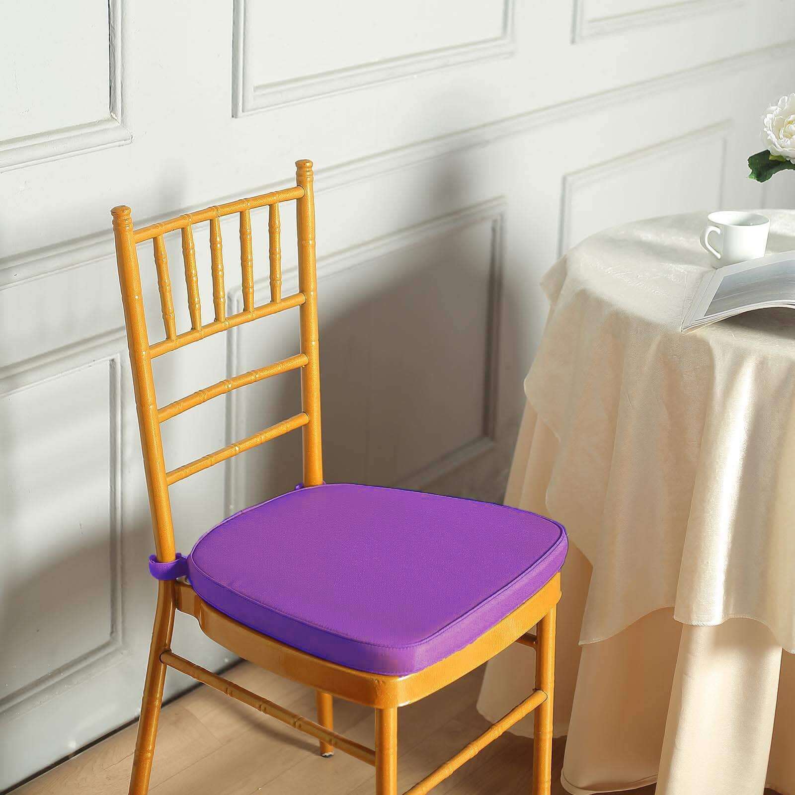 Chiavari Chair Cushion with 1.5" Thick Memory Foam and Ties Purple - Stylish Removable Cover for Comfort