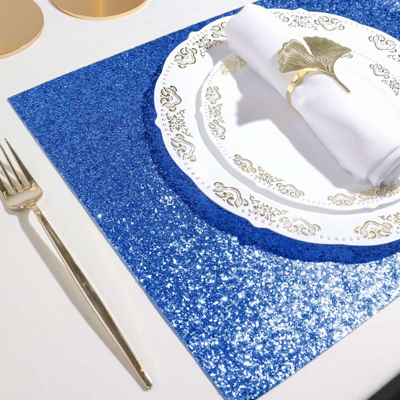 6-Pack Placemats Glitter Design Royal Blue Sparkle Rectangle - Non-Slip Decorative Dining Table Mats 12"x18"