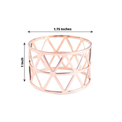 5 Pack Metallic Blush Rose Gold Geometric Napkin Rings, Paper Napkin Holders