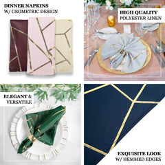 5 Pack Polyester 20"x20" Napkins Sage Green with Gold Geometric Foil Pattern - Modern Reusable Dinner Napkins
