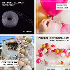 16ft Long Balloon Decorating Strip Tape, Balloon Garland Clip Holder