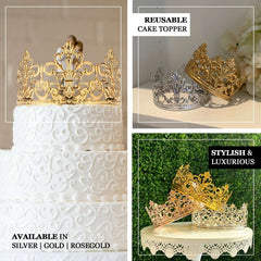 Metal Princess Crown Cake Topper Gold - Exquisite Cake Centerpiece Decor for Quinceañeras Bridal Showers & Fairytale-Themed Events 2"