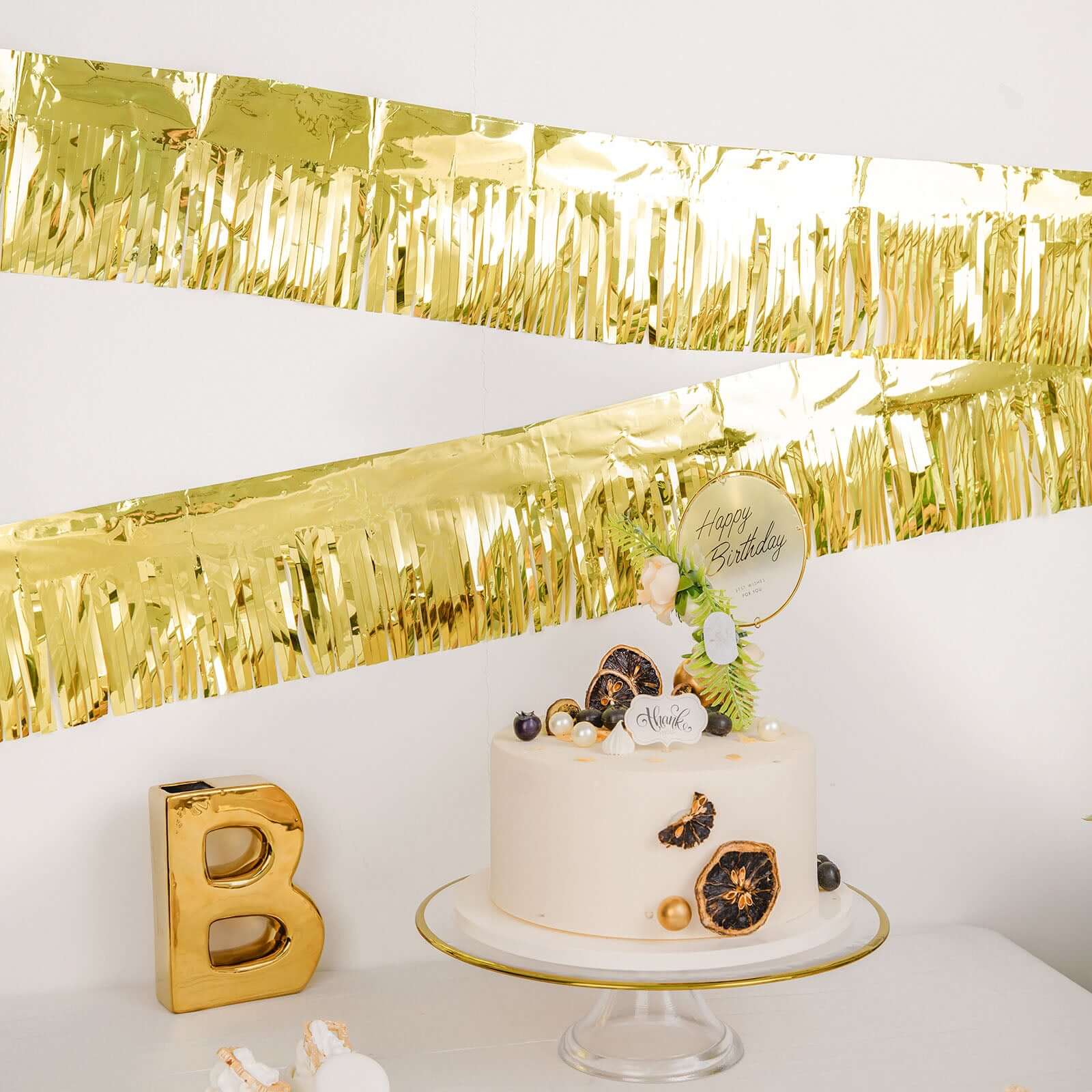 16ft Metallic Gold Foil Tassel Fringe Backdrop Banner, Tinsel Garland Decor