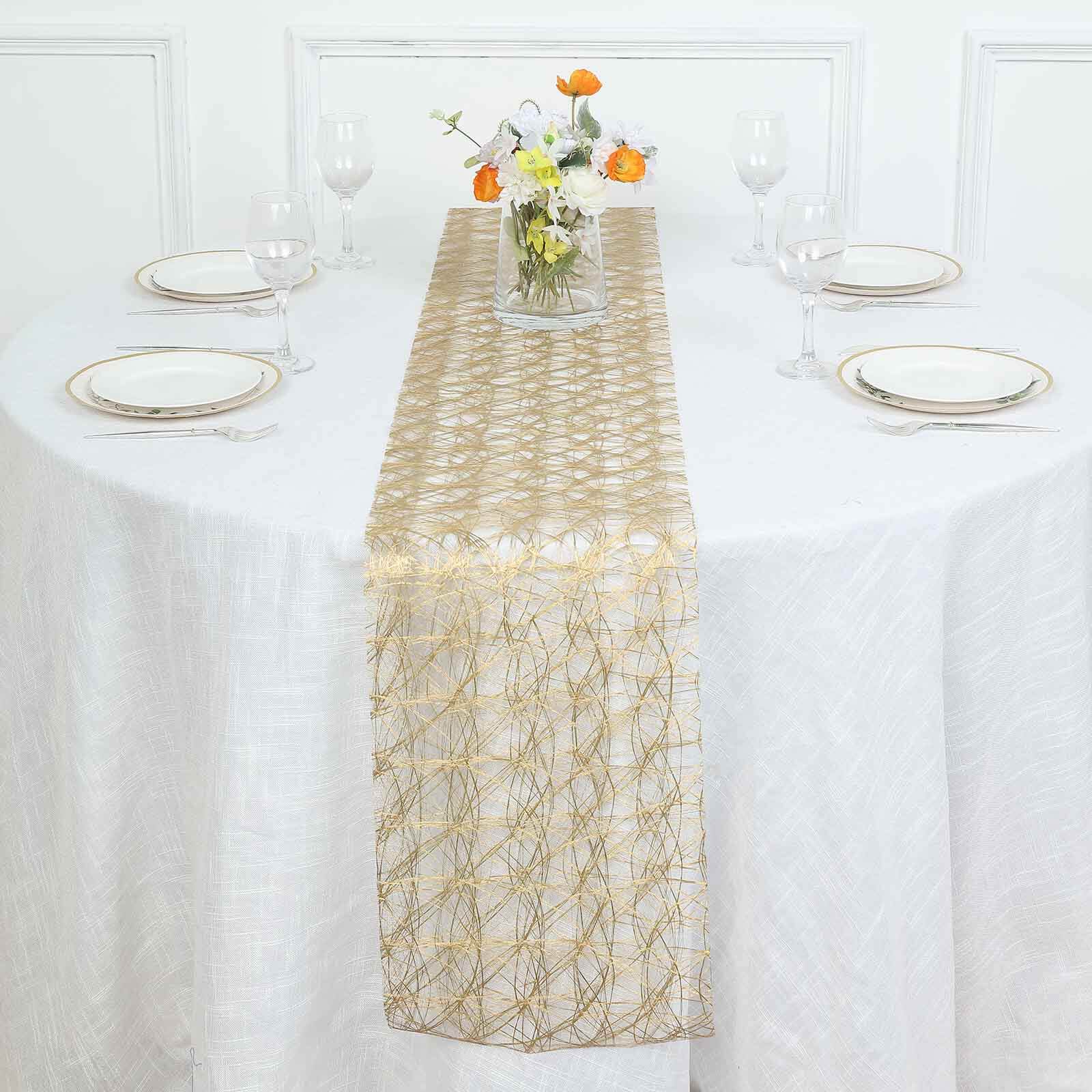 Polyester 12"x108" Table Runner Metallic Gold Disposable Non-Woven Fiber Roll - Stylish & Chic Table Decor