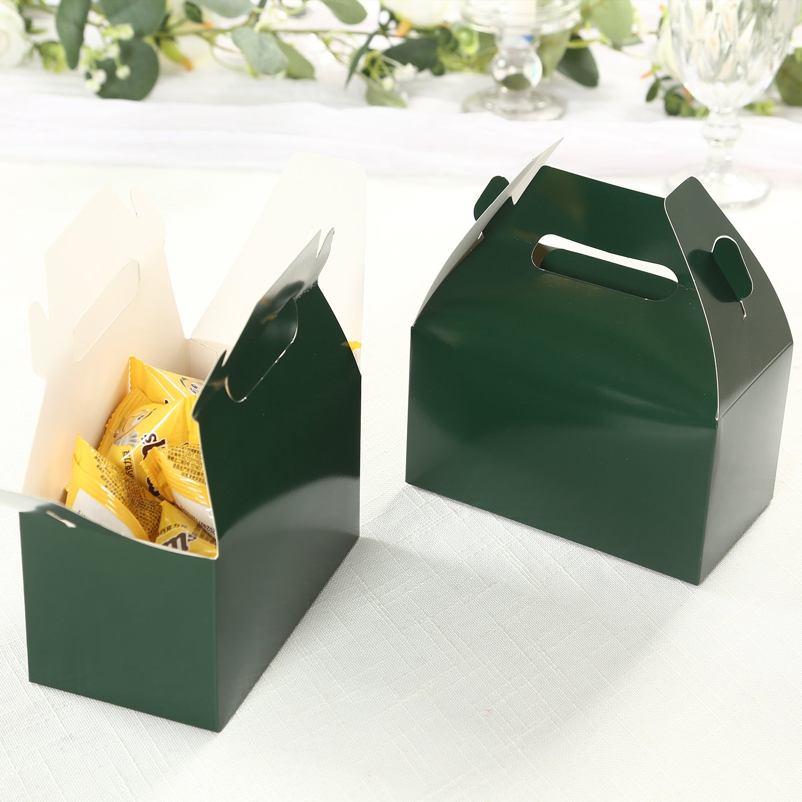 25 Pack Candy Gift Tote Gable Boxes, Hunter Emerald Green Party Favor Treat Boxes - 6"x3.5"x7"