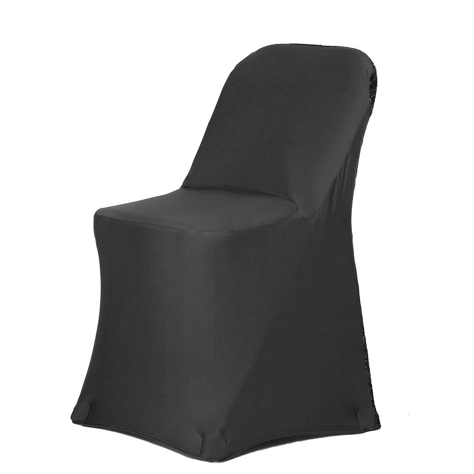 Stretch Spandex Chair Cover Black for Folding Chairs - Metallic Shimmer Tinsel Back Design Fitted Slipcover